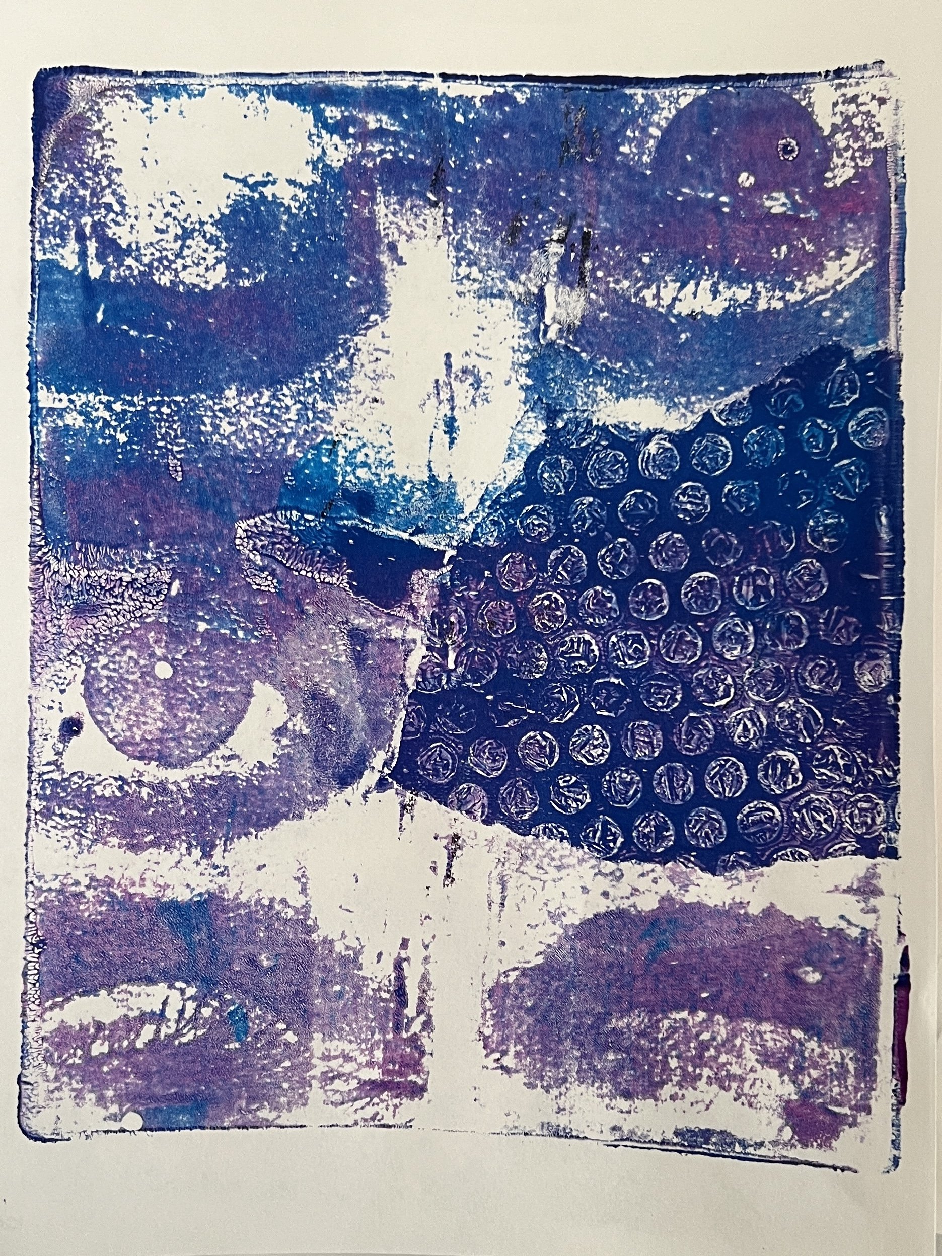 Eyes and bubble wrap gel print painting