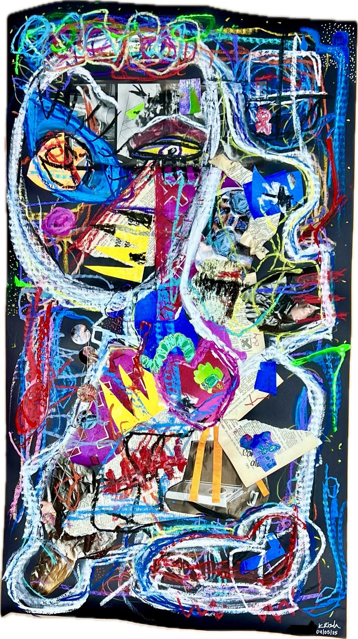 Mixed Media Expressive Arts Piece - collage, oil pastel, acrylic