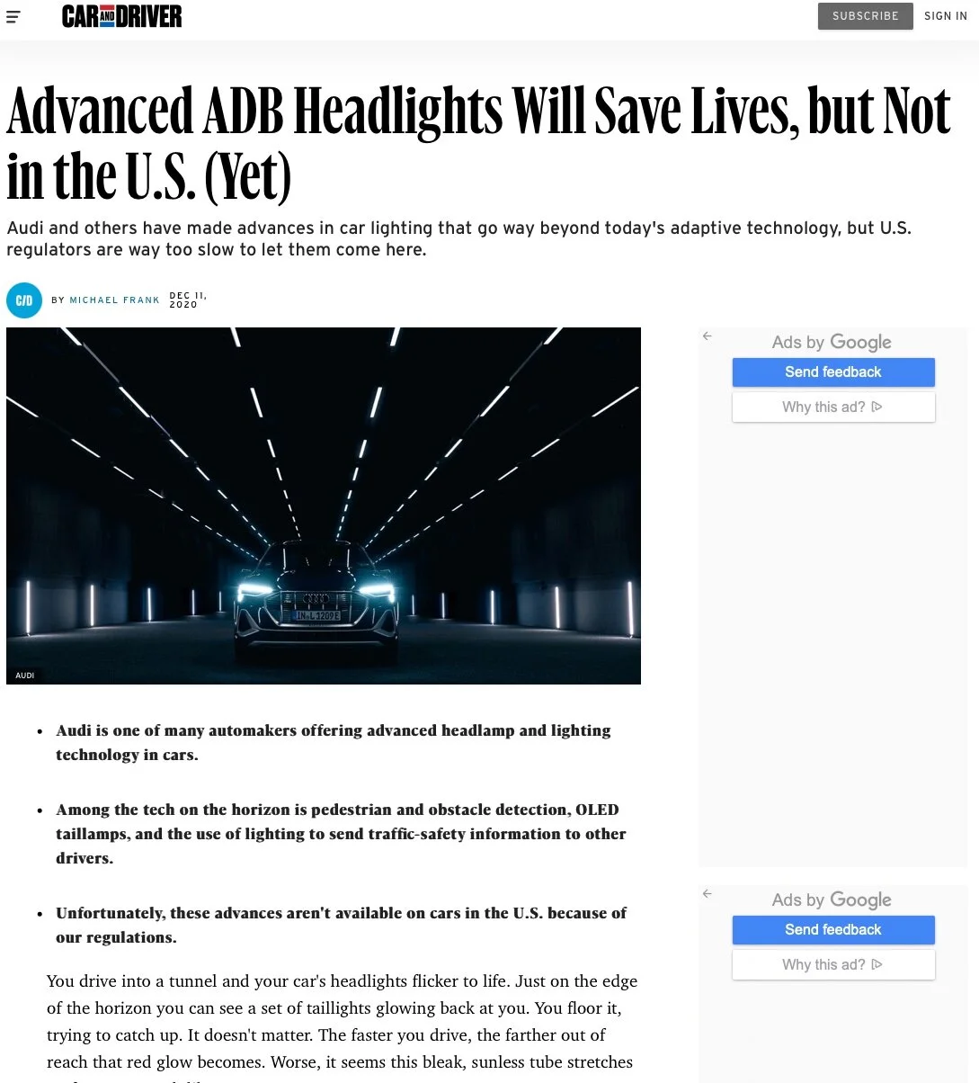 Car &amp; Driver: Why Americans Can't Have the Best Headlights in the World