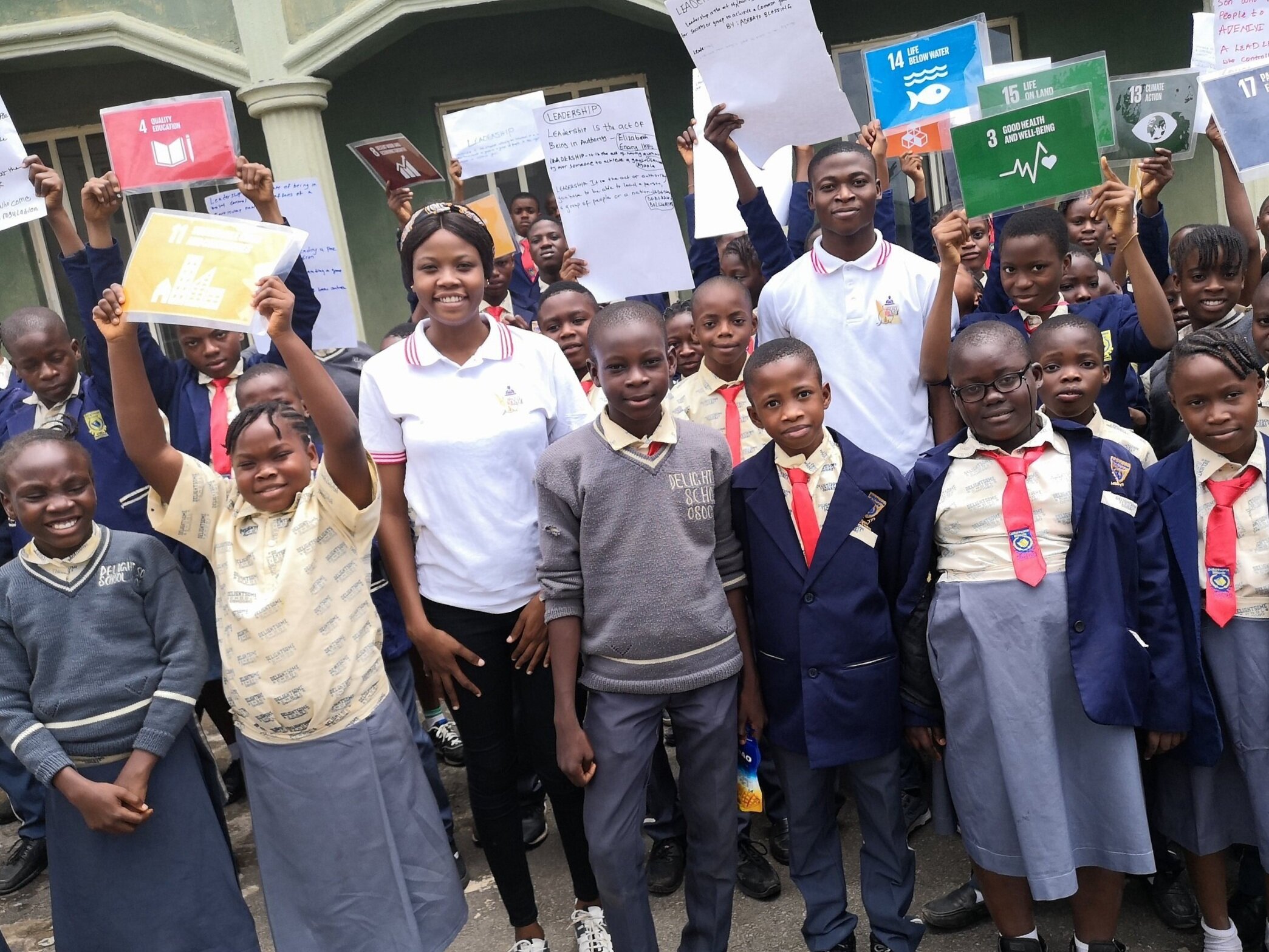 Cross section of Delightsome students with Abiona Ayisat and Ogunwole Damilare shortly after teaching the SDGs.