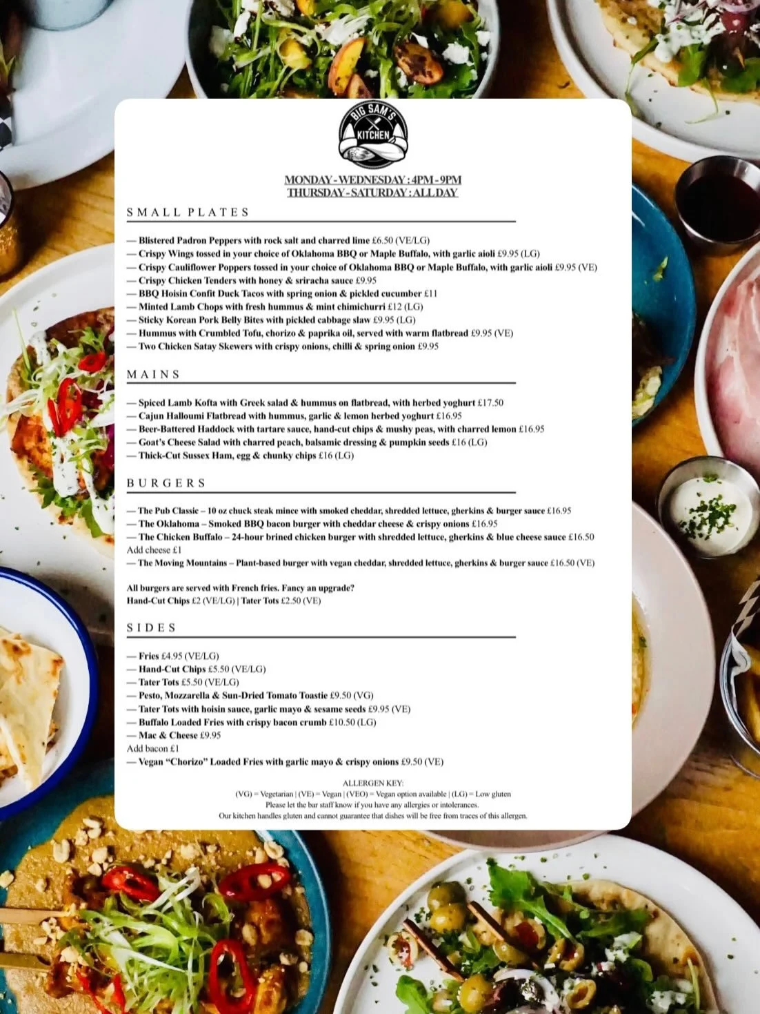 ✨NEW MENU ALERT✨

Our @bigsams_kitchen Spring/Summer menu is here! 

Loads of gorgeous new bits &amp; bobs plus a few old faves to keep you fuelled in the sunshine (where have you gone?! ☀️)

We have a Monday-Wednesday special lunchtime menu and then