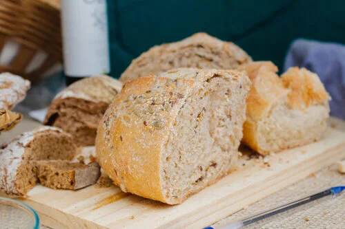 Sliced bread loaf on a chopping board