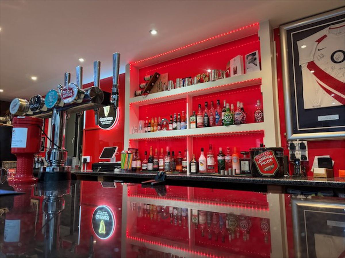 Bar area  at Croydon Wanderers RFC showing pumps and spirits display