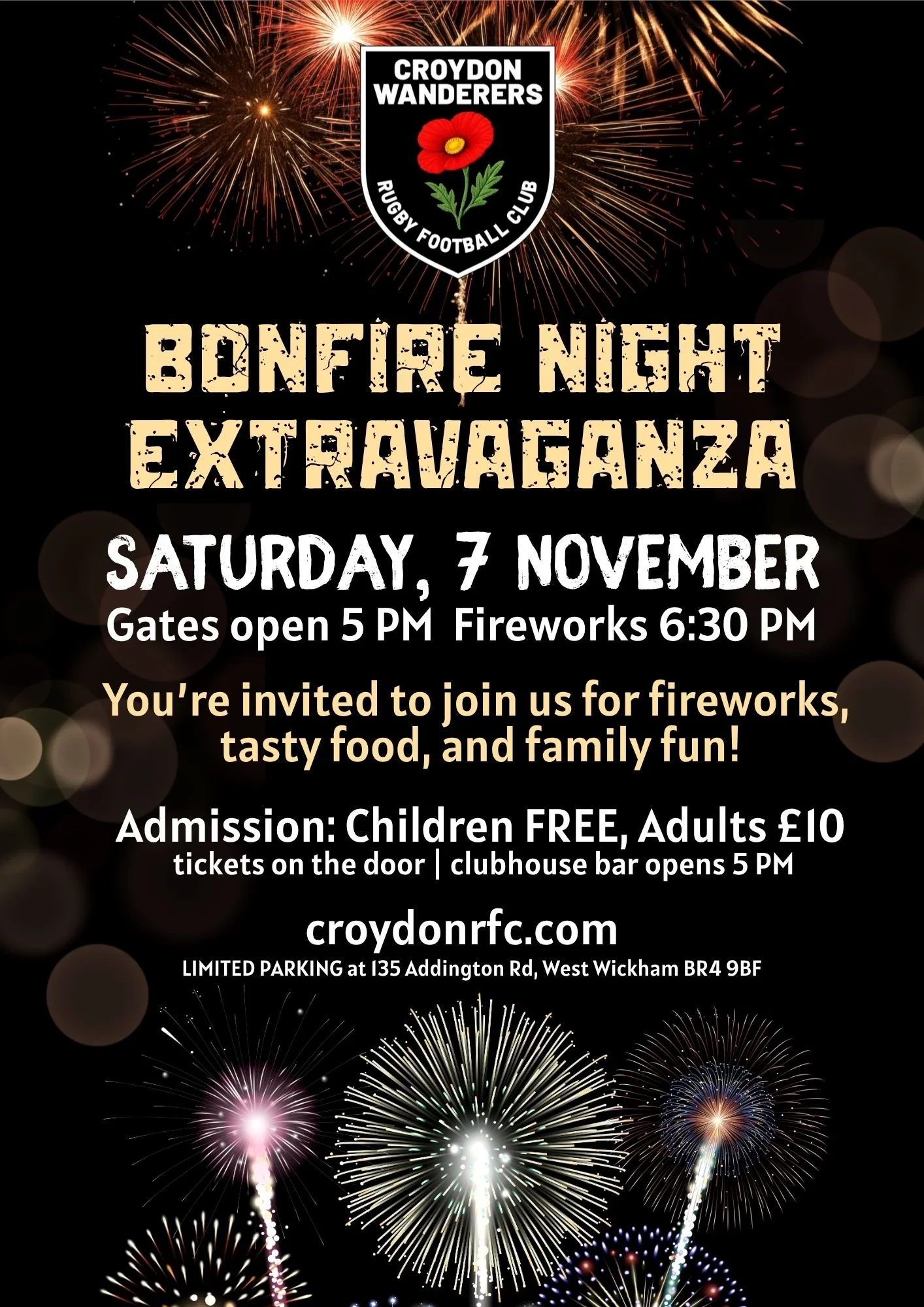 CWRFC Bonfire Night Extravaganza 7 November 2026 from 5 pm