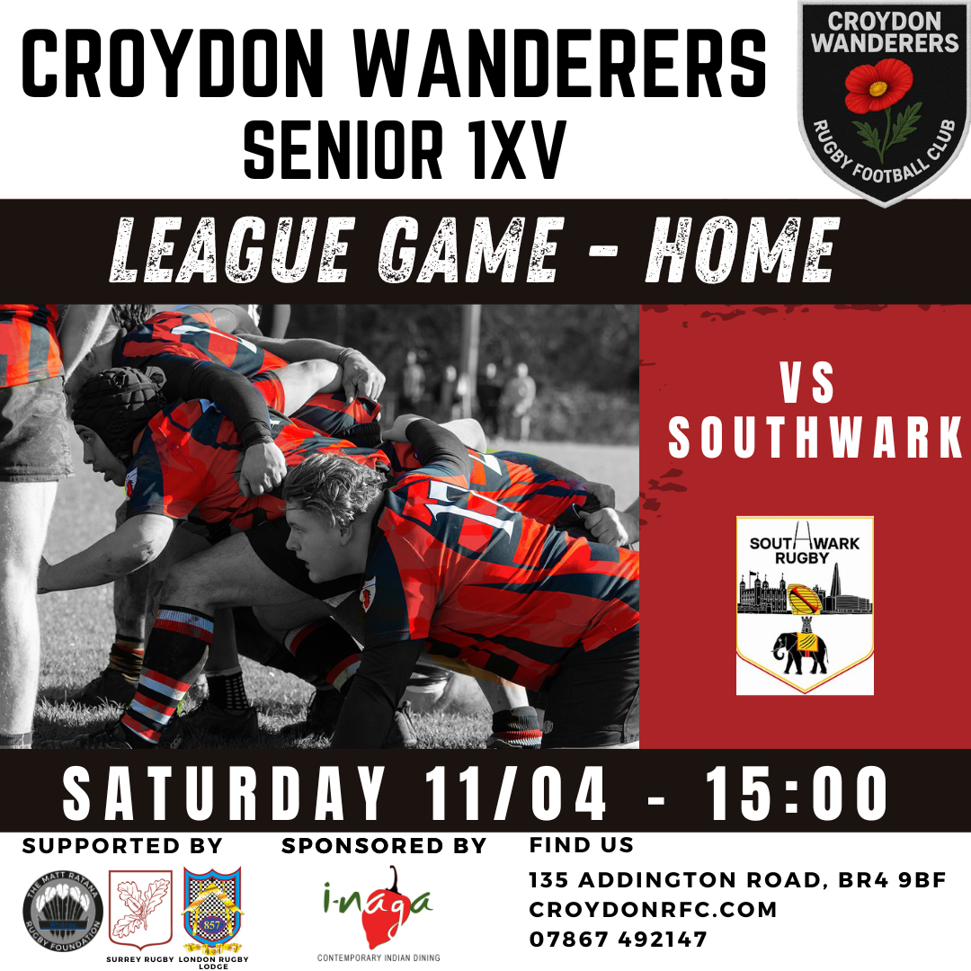 Croydon Wanderers RFC vs Southwark RFC – League game Home Saturday 11 April 2026 at 15:00