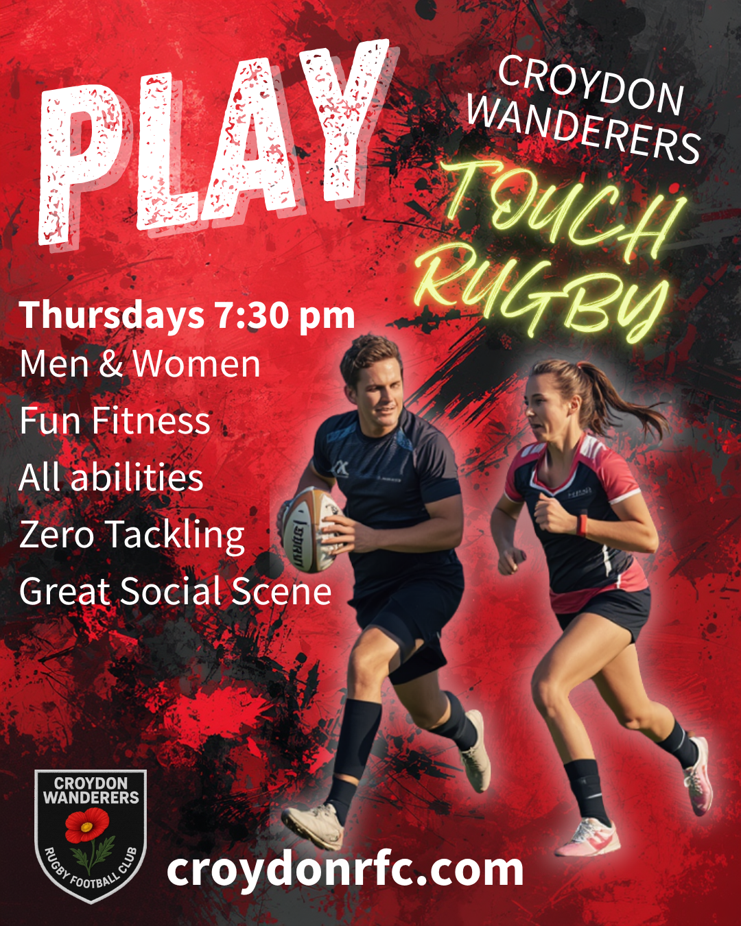 man and woman playing touch rugby