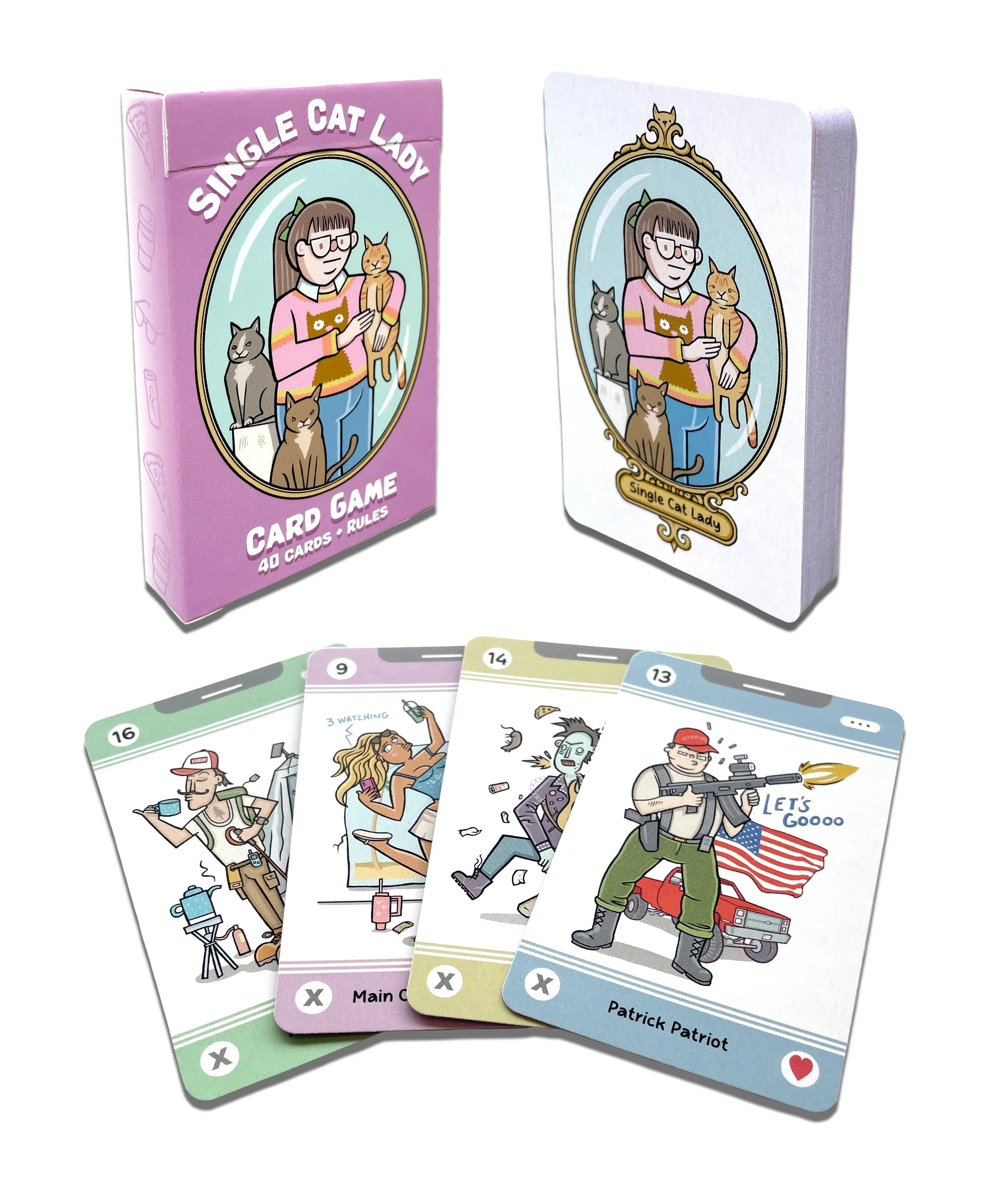 Single Cat Lady Card Game, Old-Maid-style matching game featuring colorful modern characters!