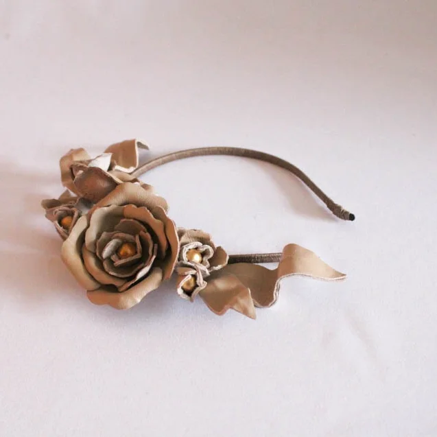 Ash Grey Millinery Brain Flower Leather Flower Crown Bridal Headpiece Wedding Hair accessory accessories milliner
