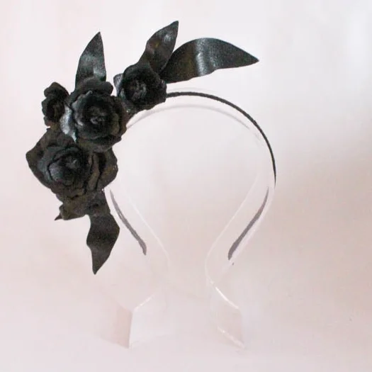 Ash Grey Millinery Brain Flower midnight Leather Flower Crown Bridal Headpiece Wedding Hair accessory accessories milliner