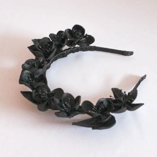 Ash Grey Millinery Harvest Love Midnight Leather Headpiece Bride Hairpiece Fascinator wedding accessory flower crown bridesmaids