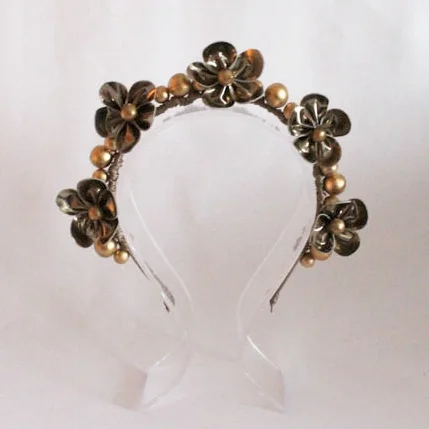 Ash Grey Millinery Electric Feel gold reflection leather headpiece festival bridesmaids wedding fascinator crown