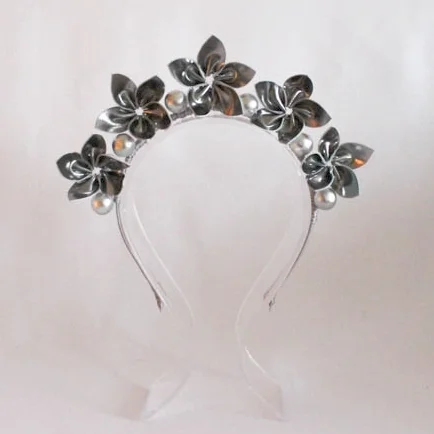 Ash Grey Millinery Blackbird Leather frangipani headpiece gold nude leather bride hair accessory wedding fascinator crown bridesmaid reflection platinum