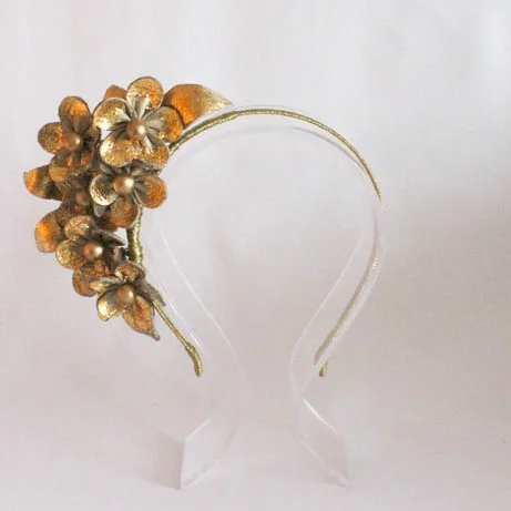 Ashgreymillinery ashgrey ash grey millinery jungle gold metallic leaf daisy
