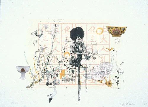 Children at Work: Girl With Bowl, 2000 6 Color Lithograph with Collage 22 x 30 in AP 3/5