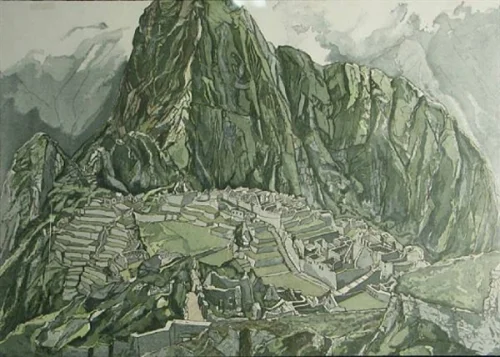 Machu Pichu, 1979 color aquatint Edition of 41 28 1/4 x 40 " 