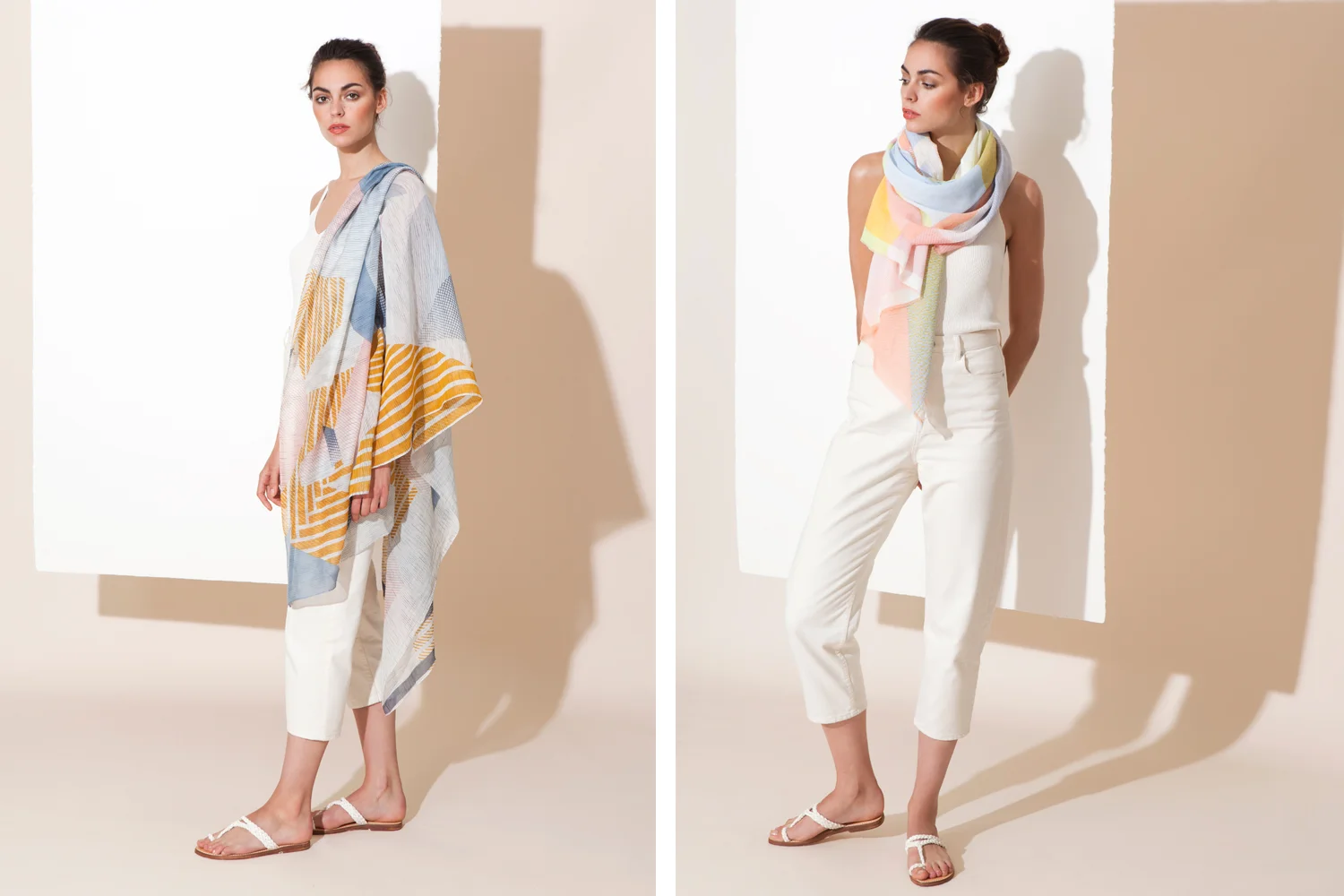 Credit photo : Mapoésie - Left : Foulard Roche Soufre / Right : Foulard Pigment Cristal