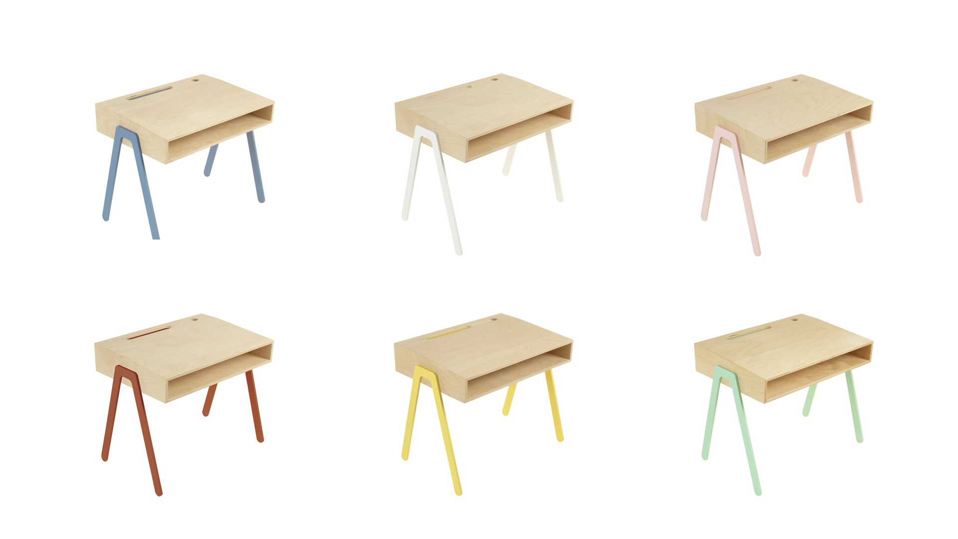 Wooden table a with pastel details in many colors by in2wood .