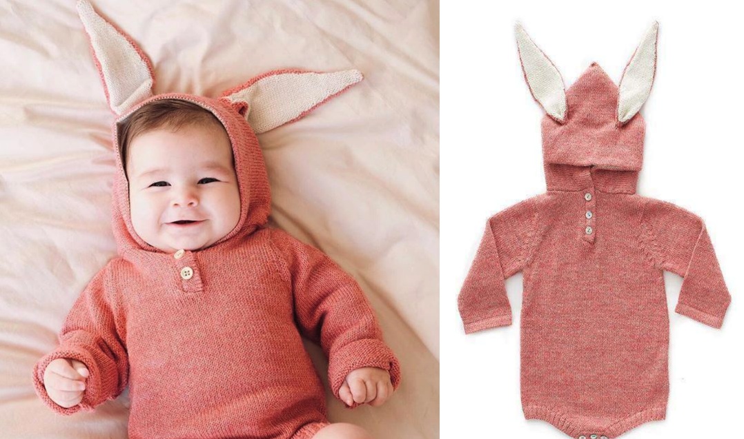   Bunny Hooded Onesie-Rose  - Pictures by  Li Furtado  and Oeuf 