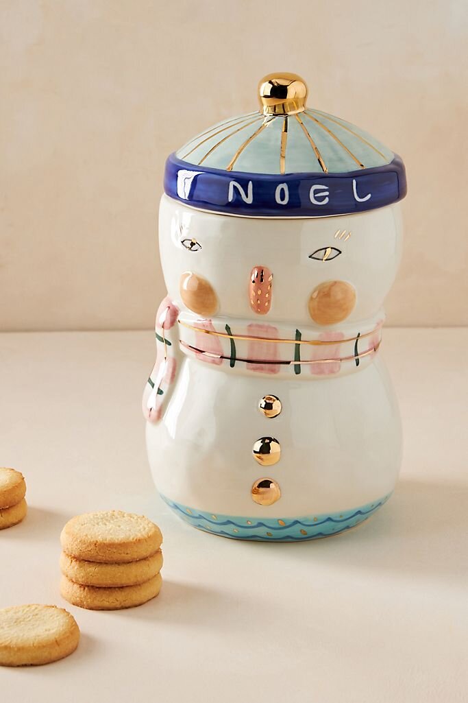   Joyeux Noel Snowman Cookie Jar  by  Birdcanfox.   