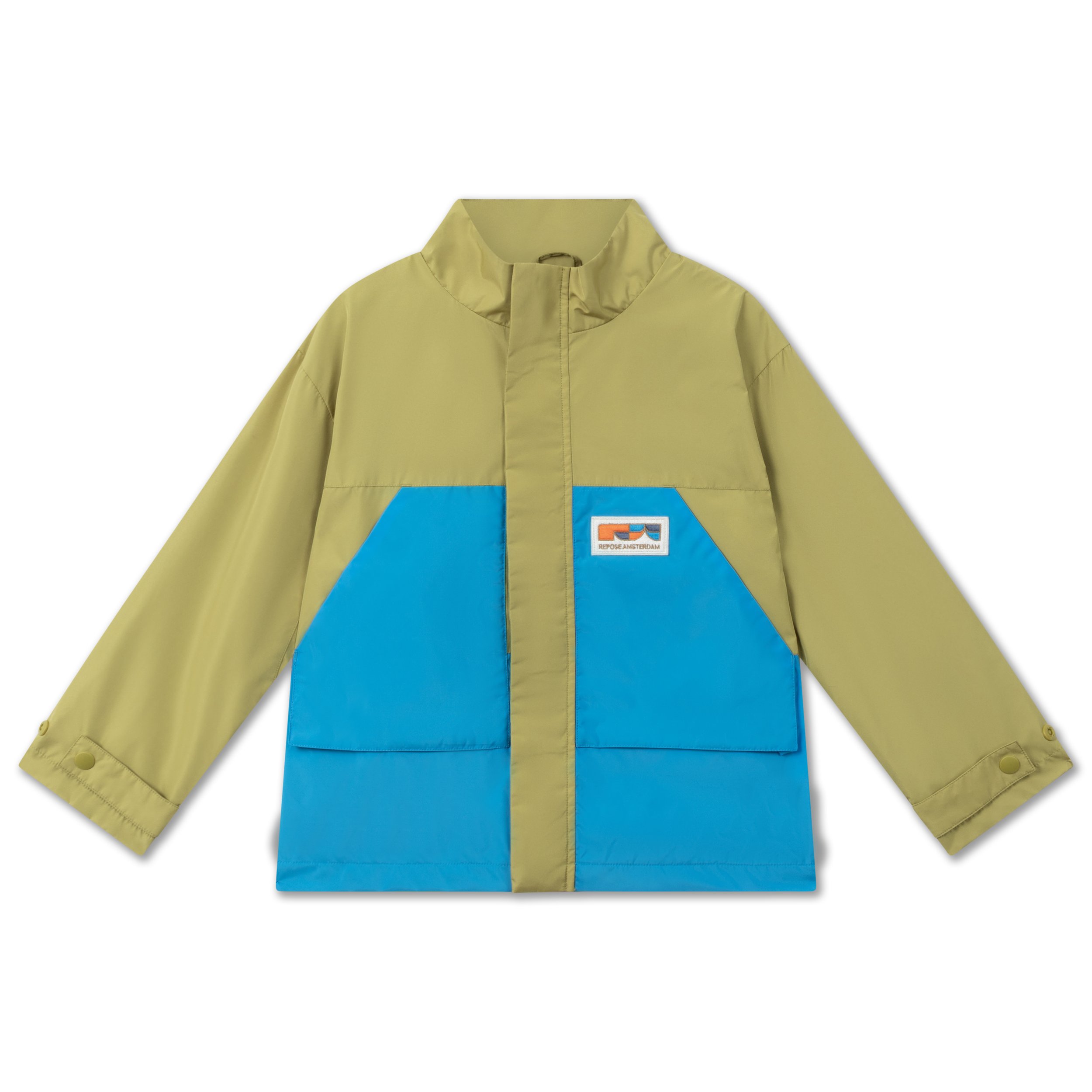 3. REPOSE AMS summer jacket - golden green bright blue color block.jpg