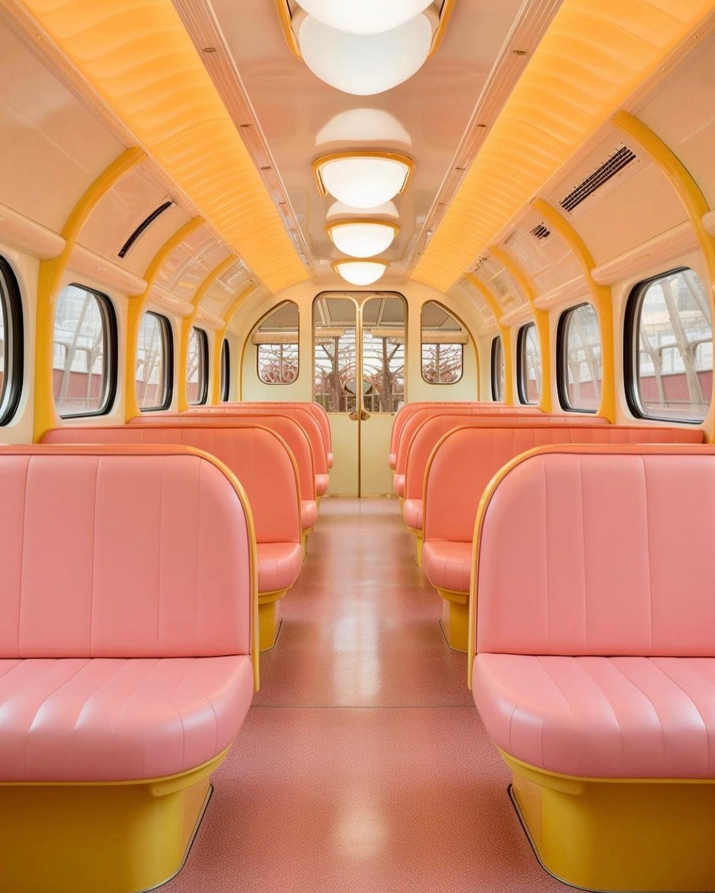 All aboard for a journey into the future. We&rsquo;re loving this AI-generated train design by @_ranagunes_

#designhunger #interiordesign #futurism #pinkandyellow #aidesign