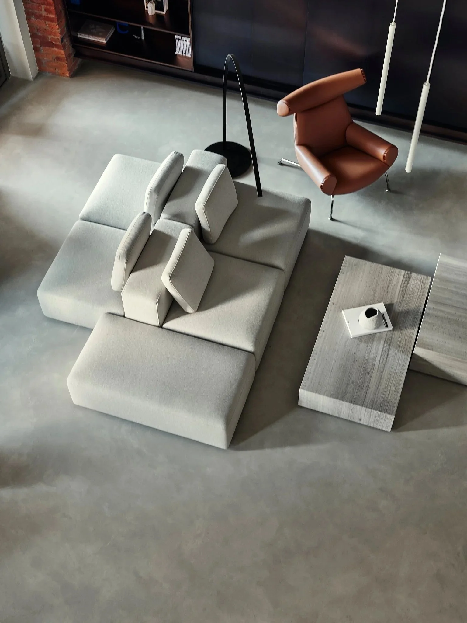 legenda-st-petersburg-bespoke-modular-sofa-cognac-armchair-overhead-view