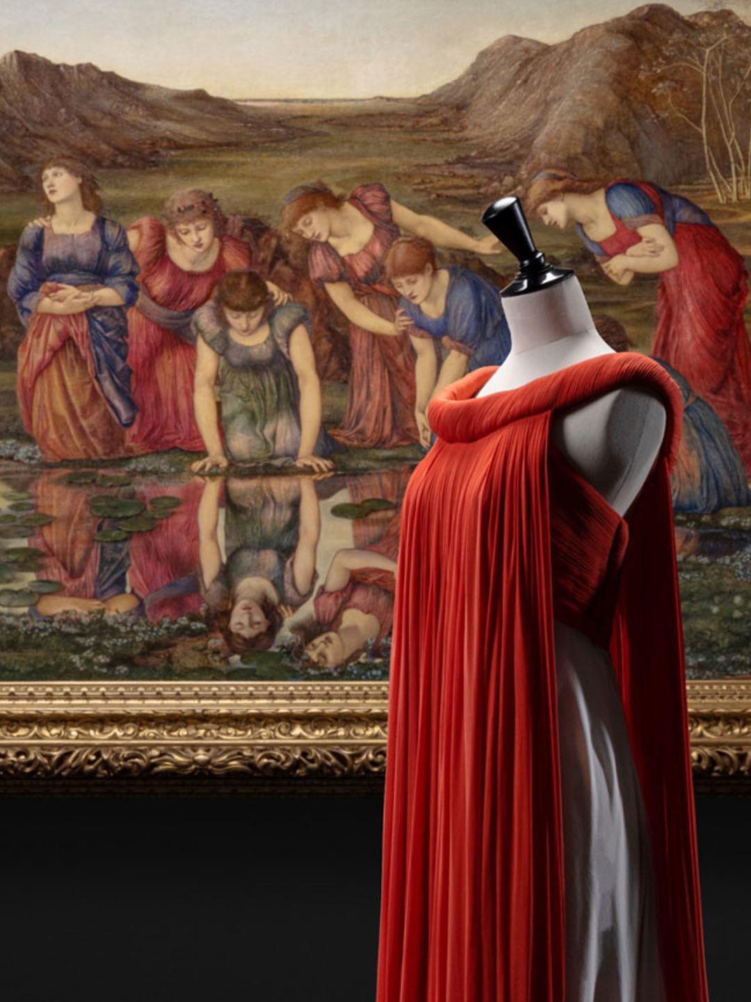 An installation view of the Art & Fashion exhibition at the Calouste Gulbenkian Museum in Lisbon, presenting museum masterpieces alongside haute couture by Givenchy, Balenciaga and McQueen, on until 21 June.