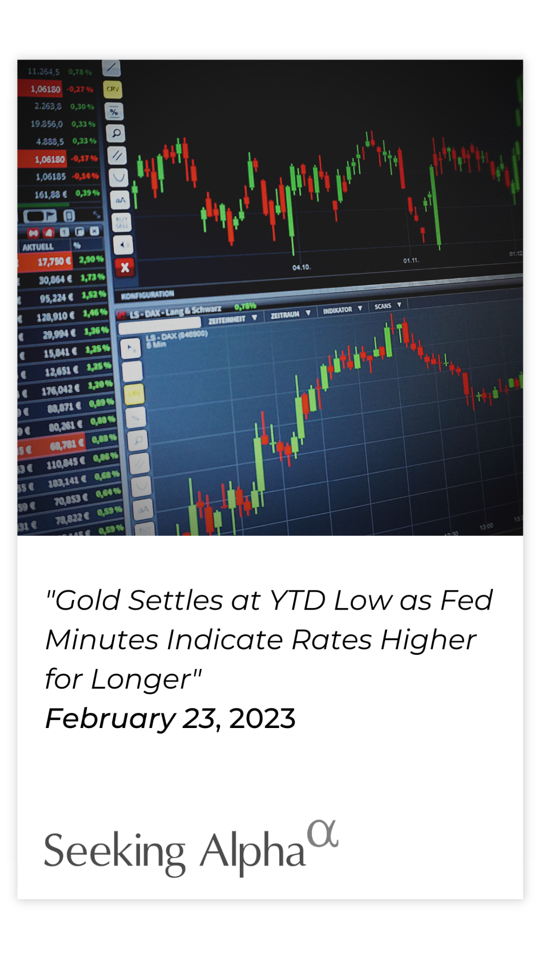 Gold settles at YTD low as Fed minutes indicate rates higher for longer