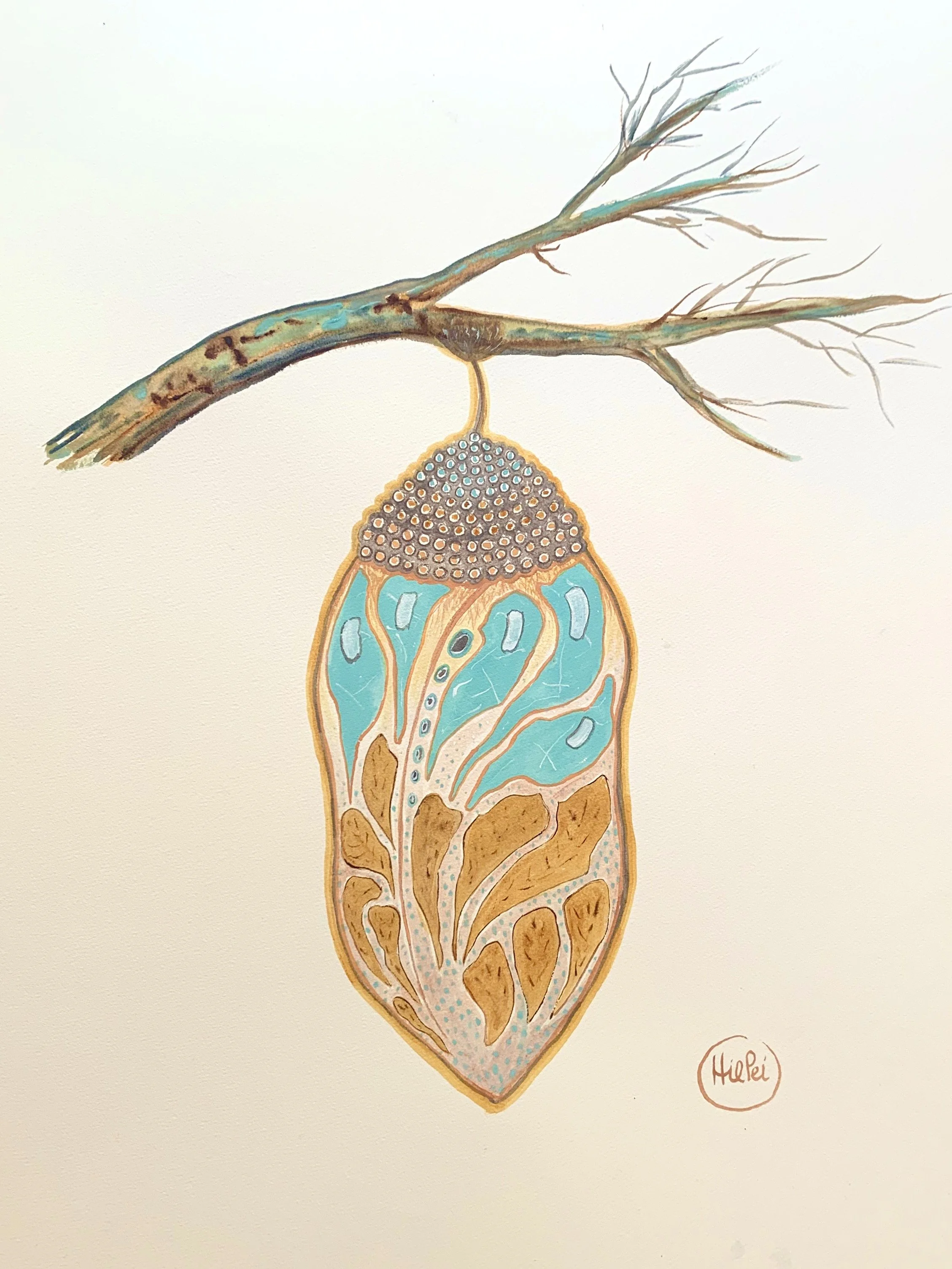 Chrysalis: Suspended animation transformation unknown, 18x24, watercolor on Arches paper