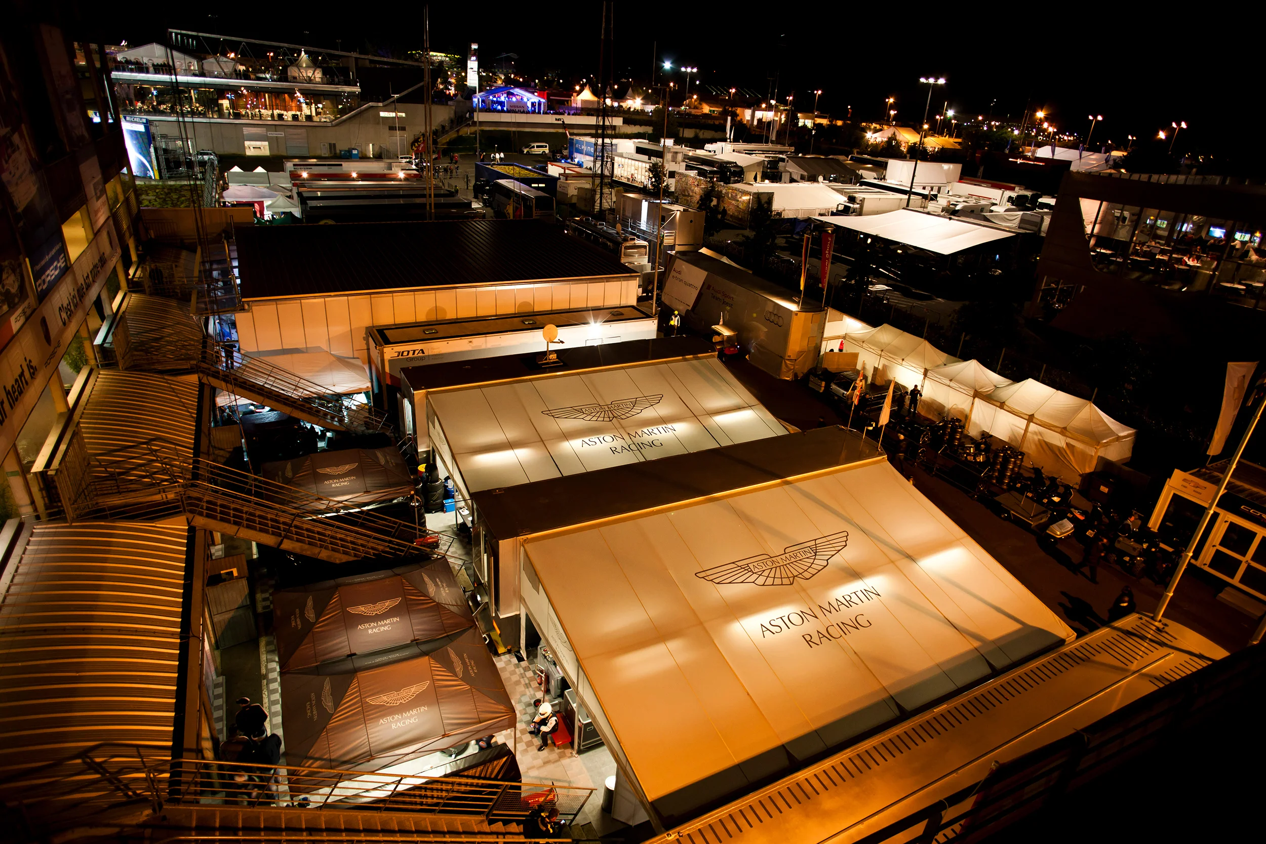 Aston Martin team awnings in the paddock 