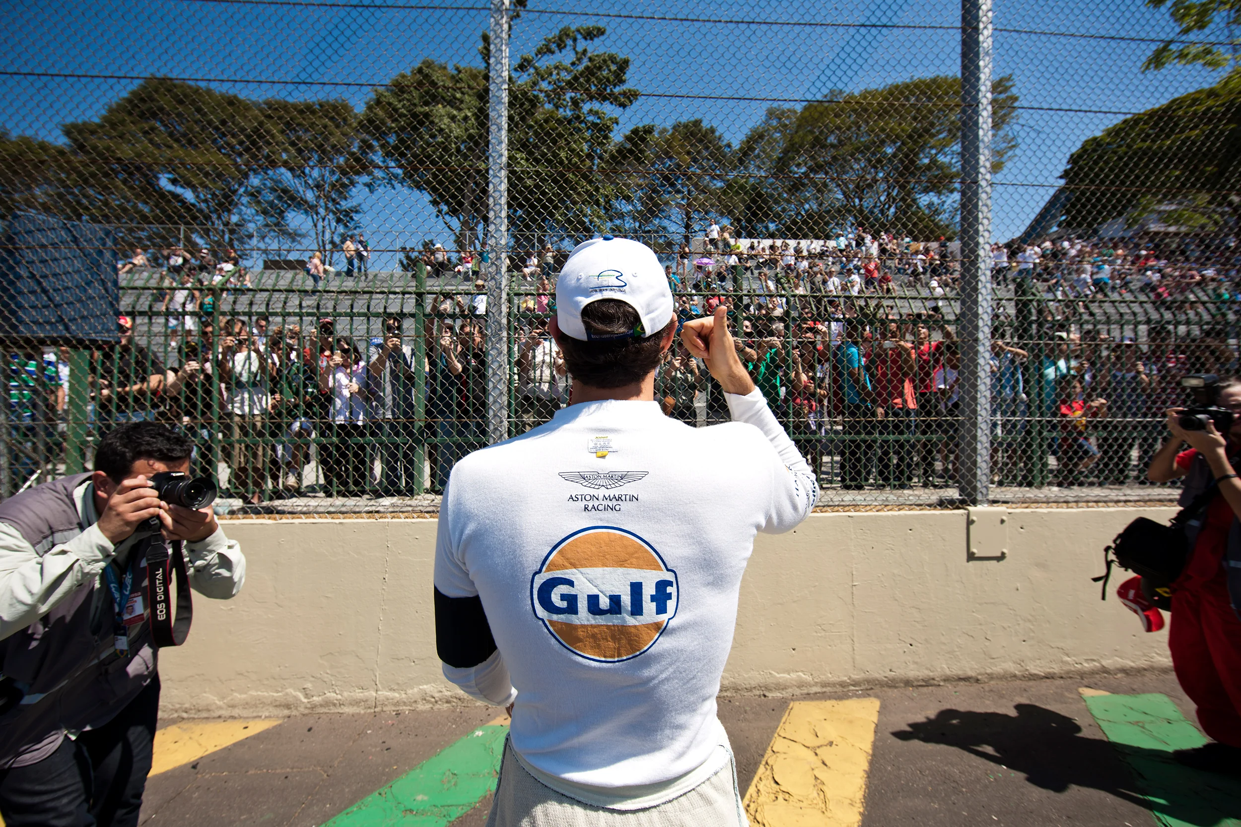 Bruno Senna on the grid with Brazilian race fans