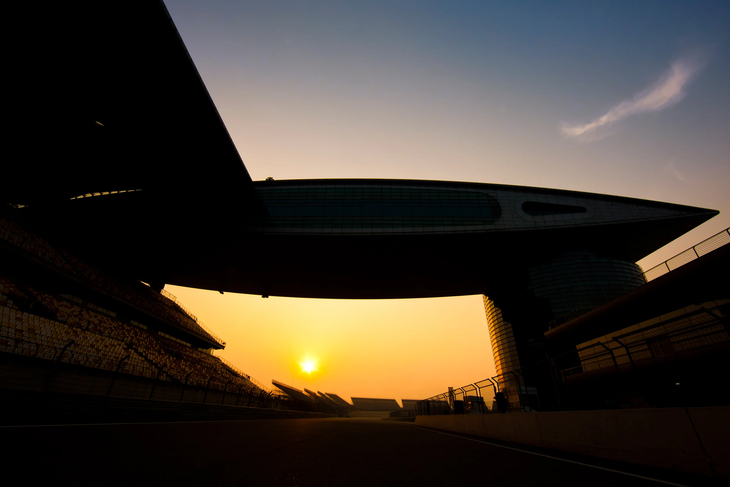 Sunset over the main grandstand