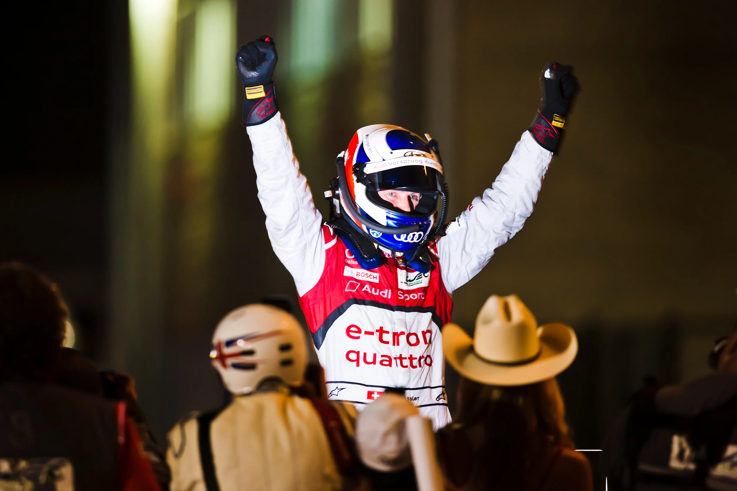 Marcel Fassler celebrates winning the 6 hours of Austin
