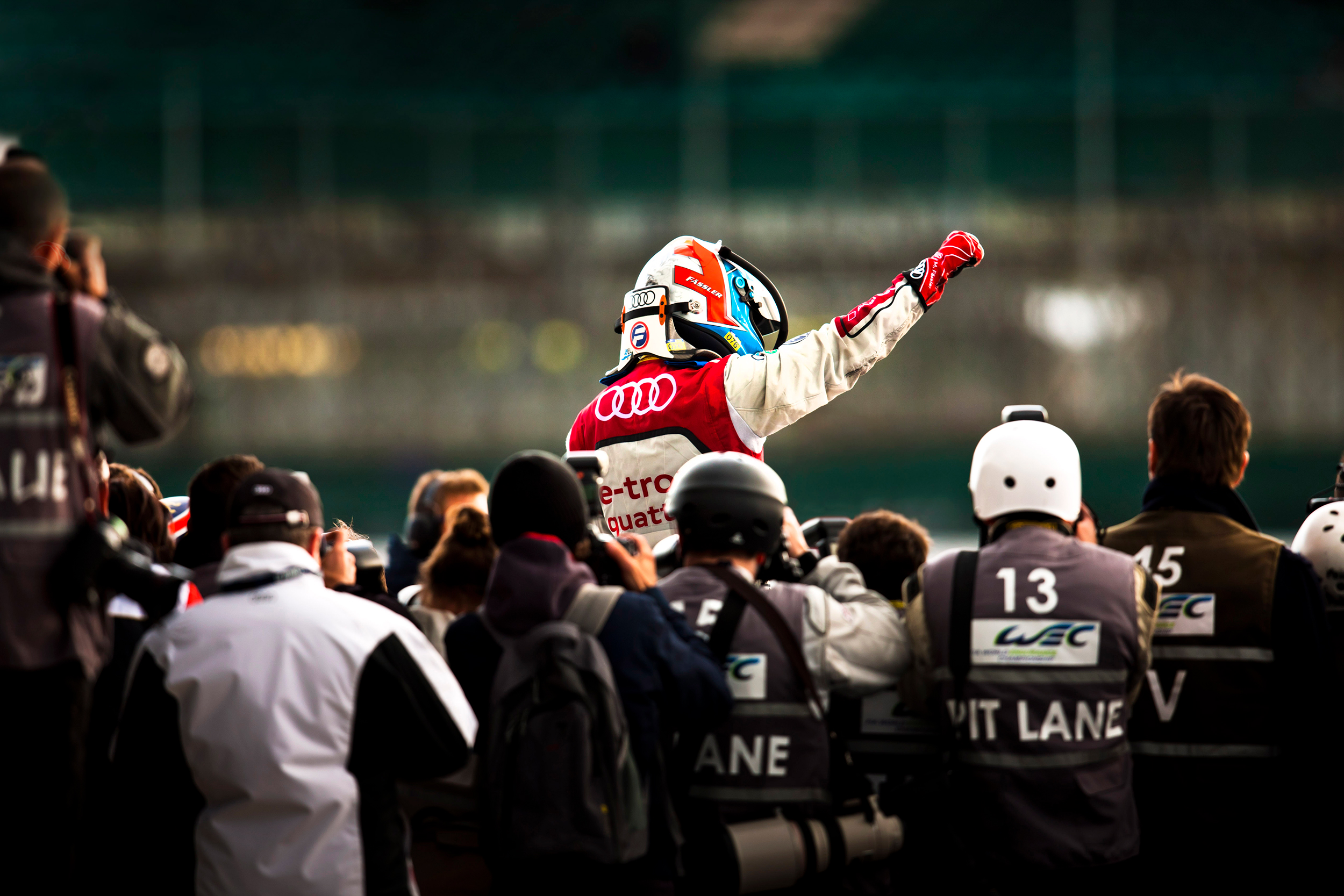 Marcel Fassler celebrates in parc ferme