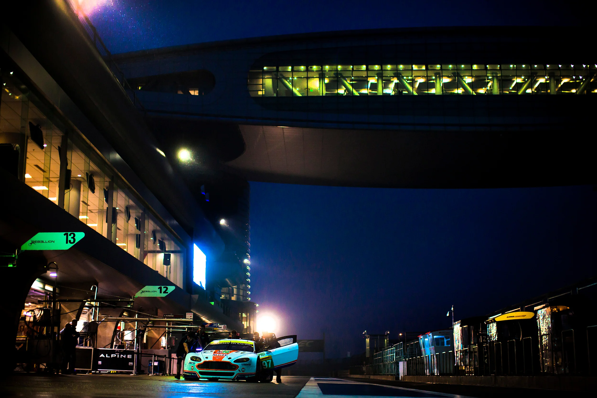 Aston Martin Vantage in the pit lane