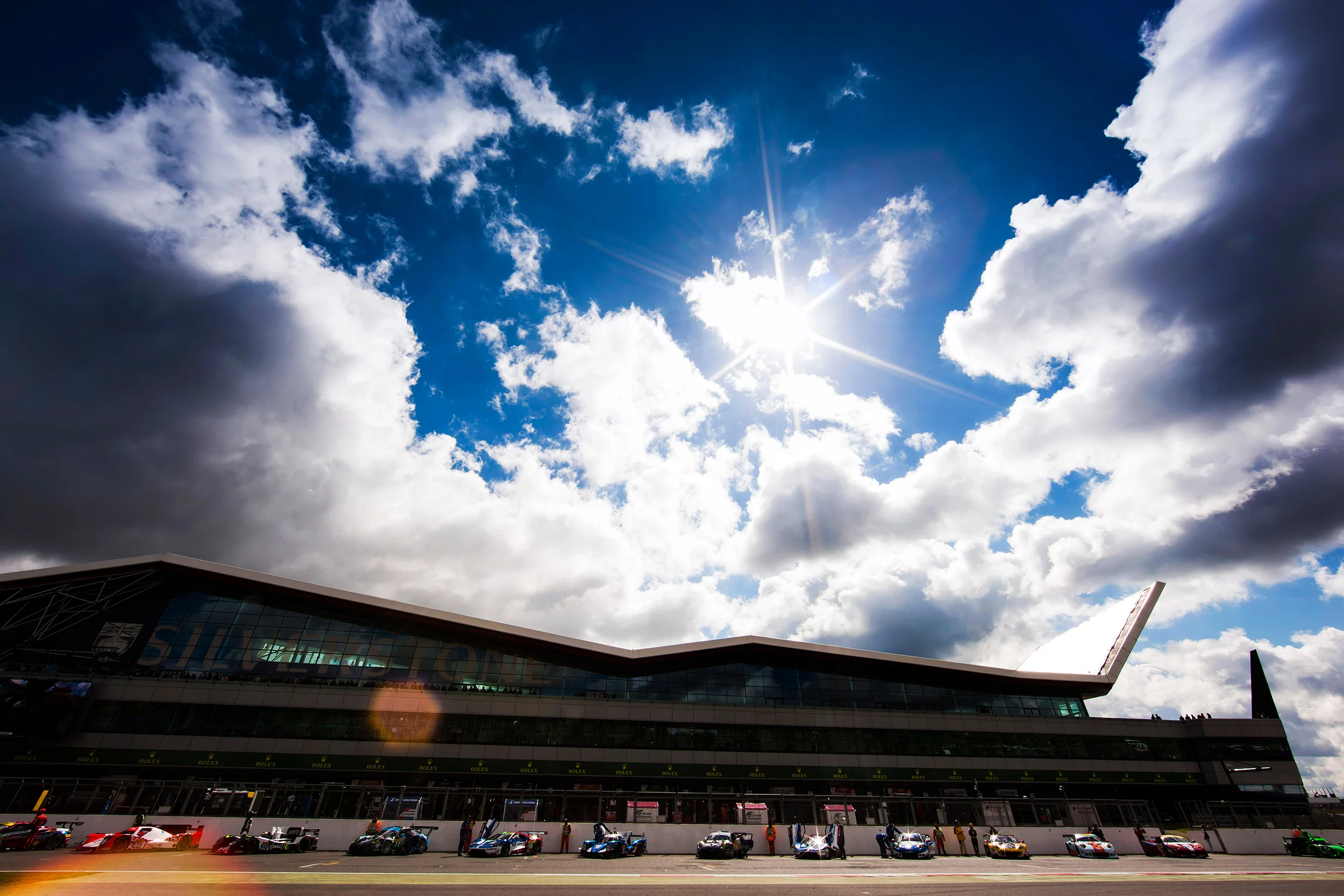 Pre race grid in front of the Silverstone wing