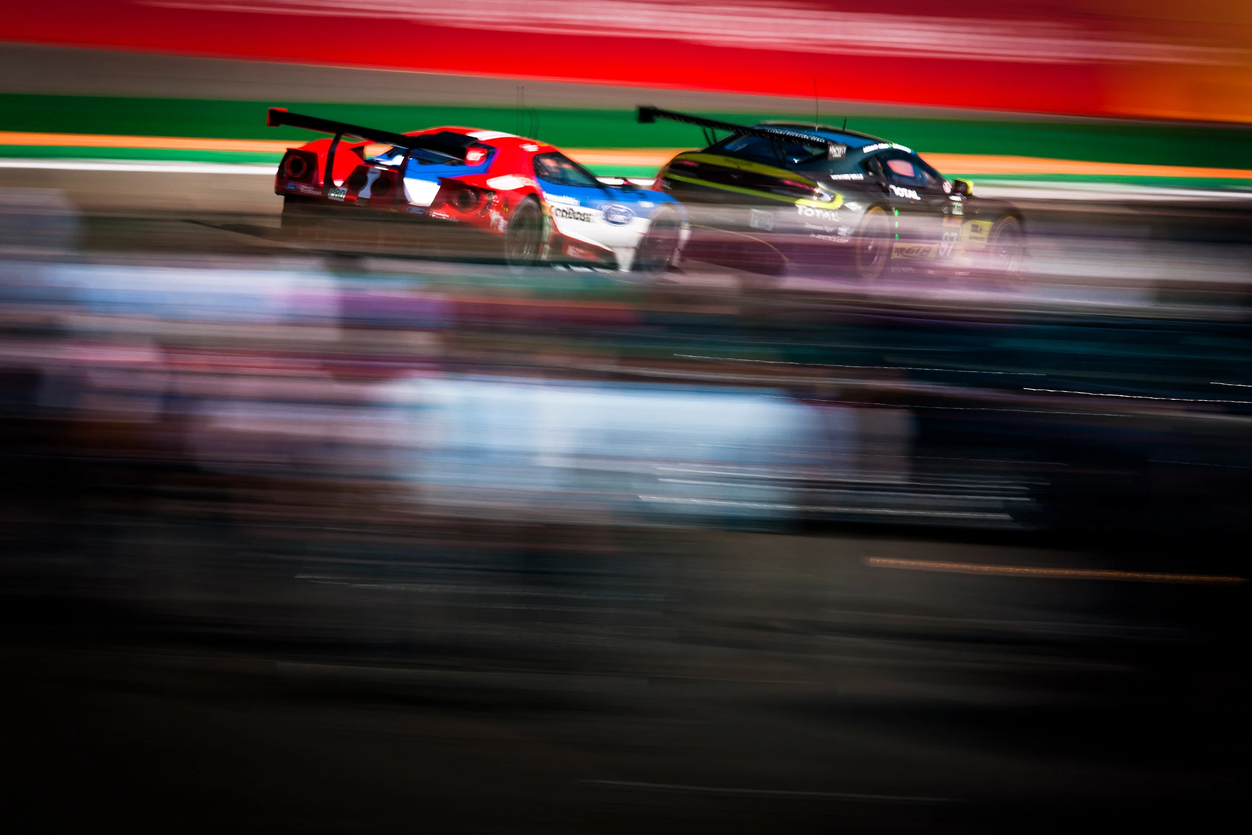 Richie Stanaway, Aston Martin Vantage leads Billy Johnson, Ford GT