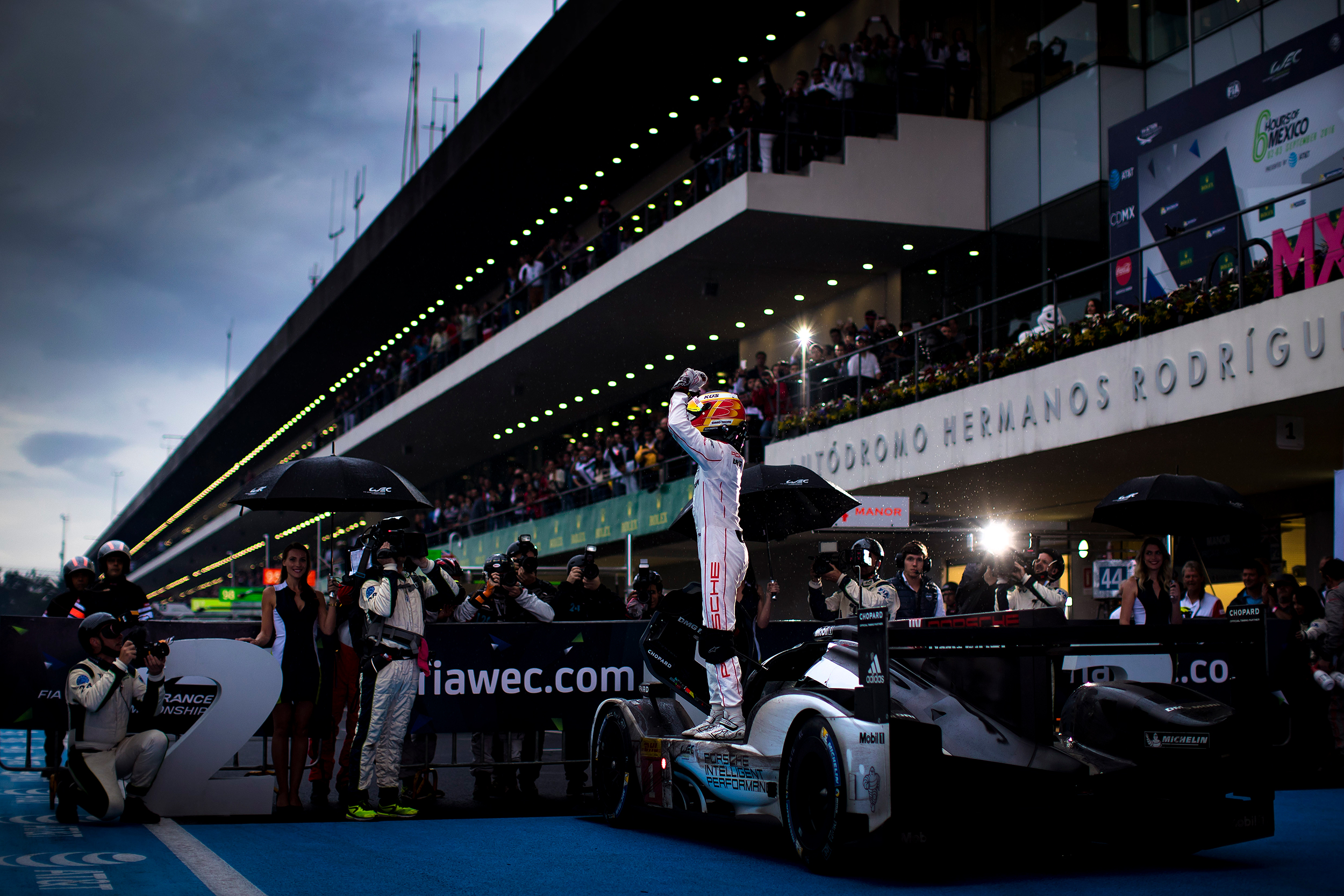 Timo Bernhard celebrates victory