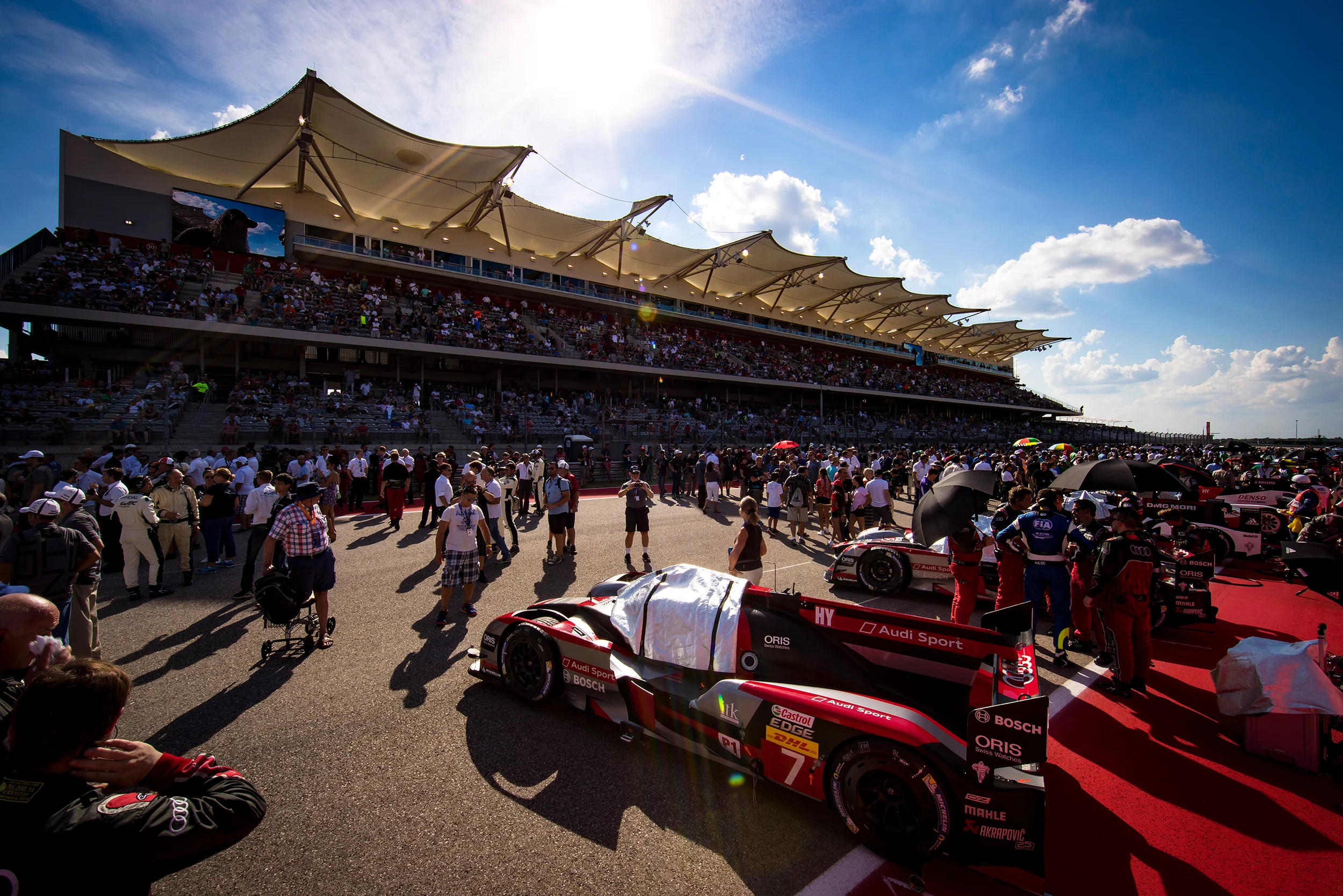 The grid in front of the grandstand