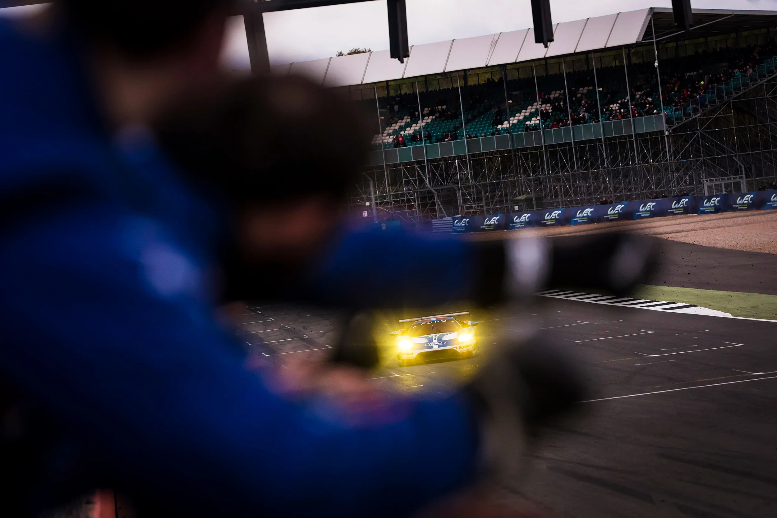 The Ford team celebrate victory in the GTE Pro category