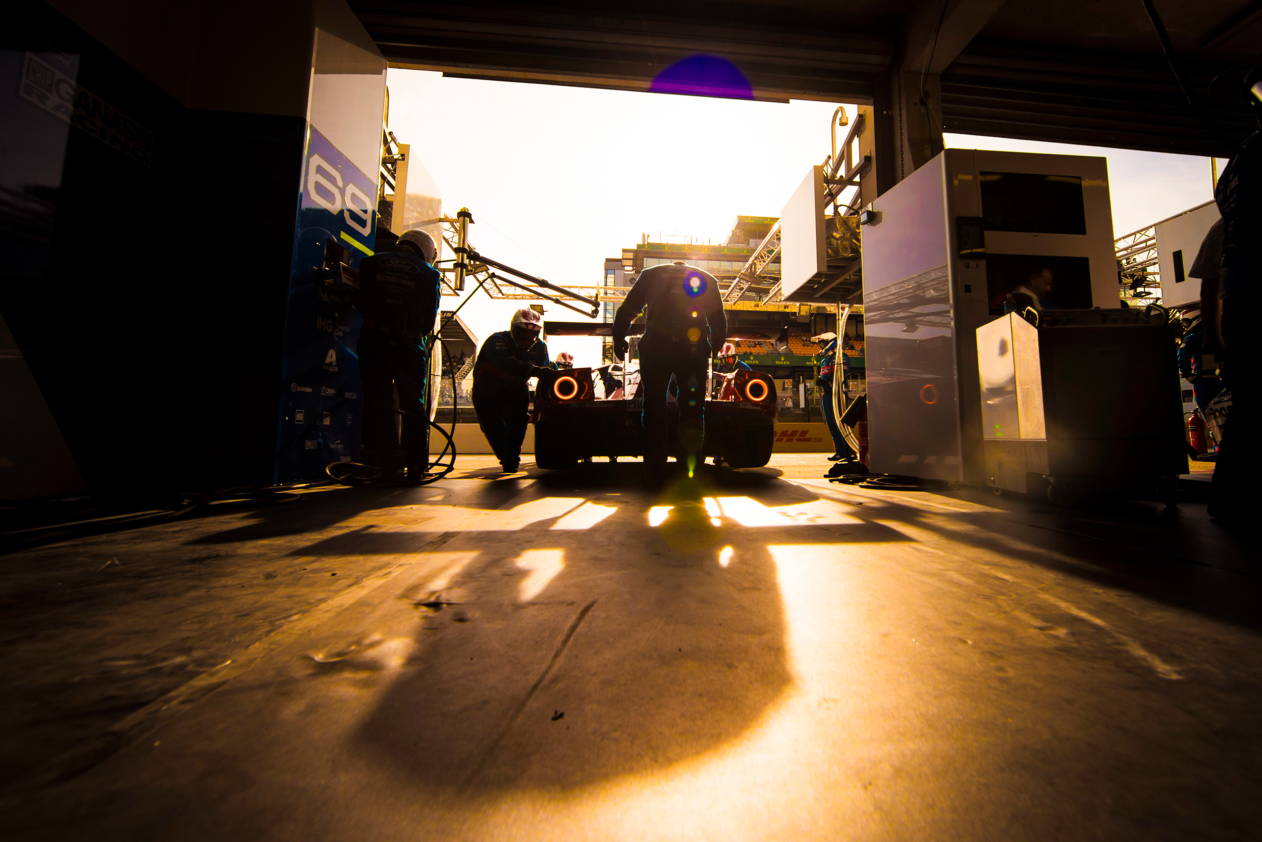 #69 Ford GT is pushed back into the garage
