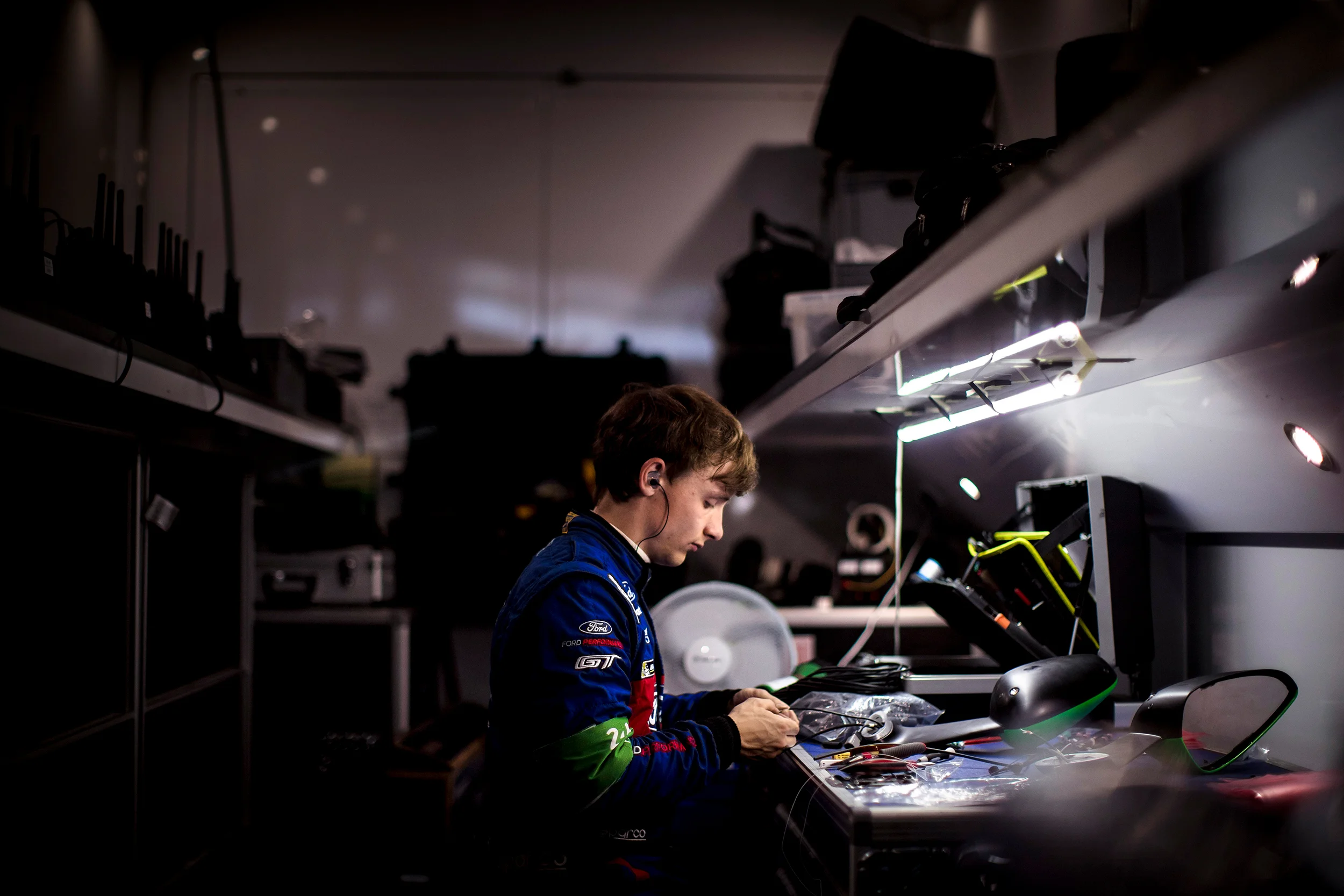 A Ford team member works in the truck