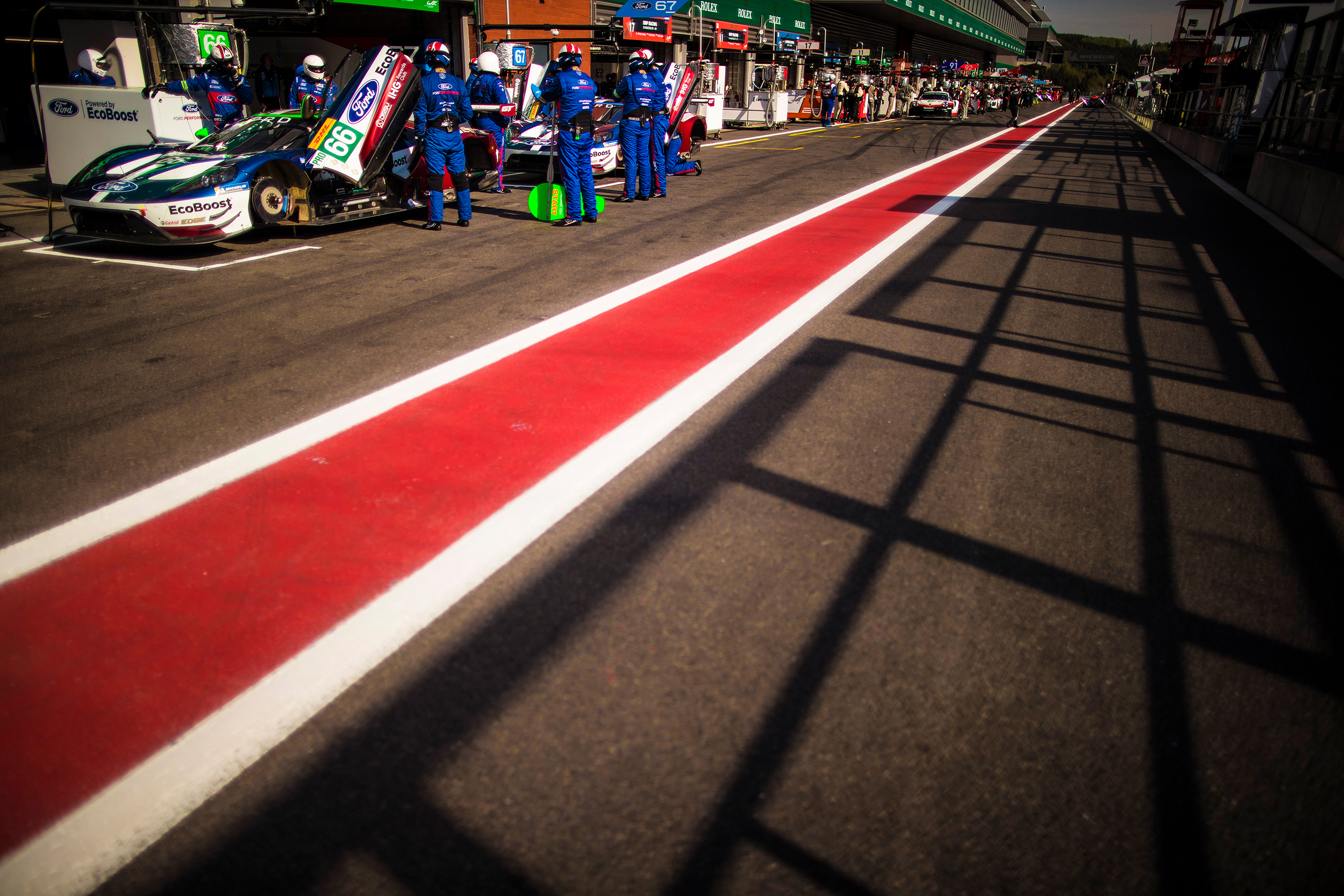 #66 and #67 Ford GT's in the pit lane