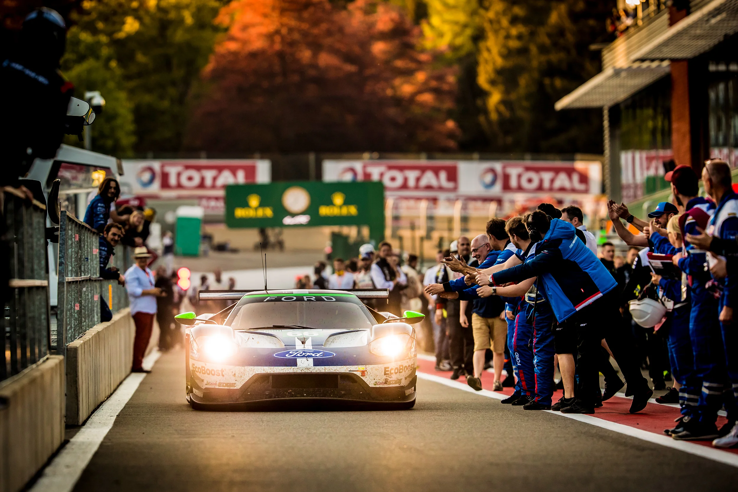 The #66 Ford GT celebrates GTE Pro victory