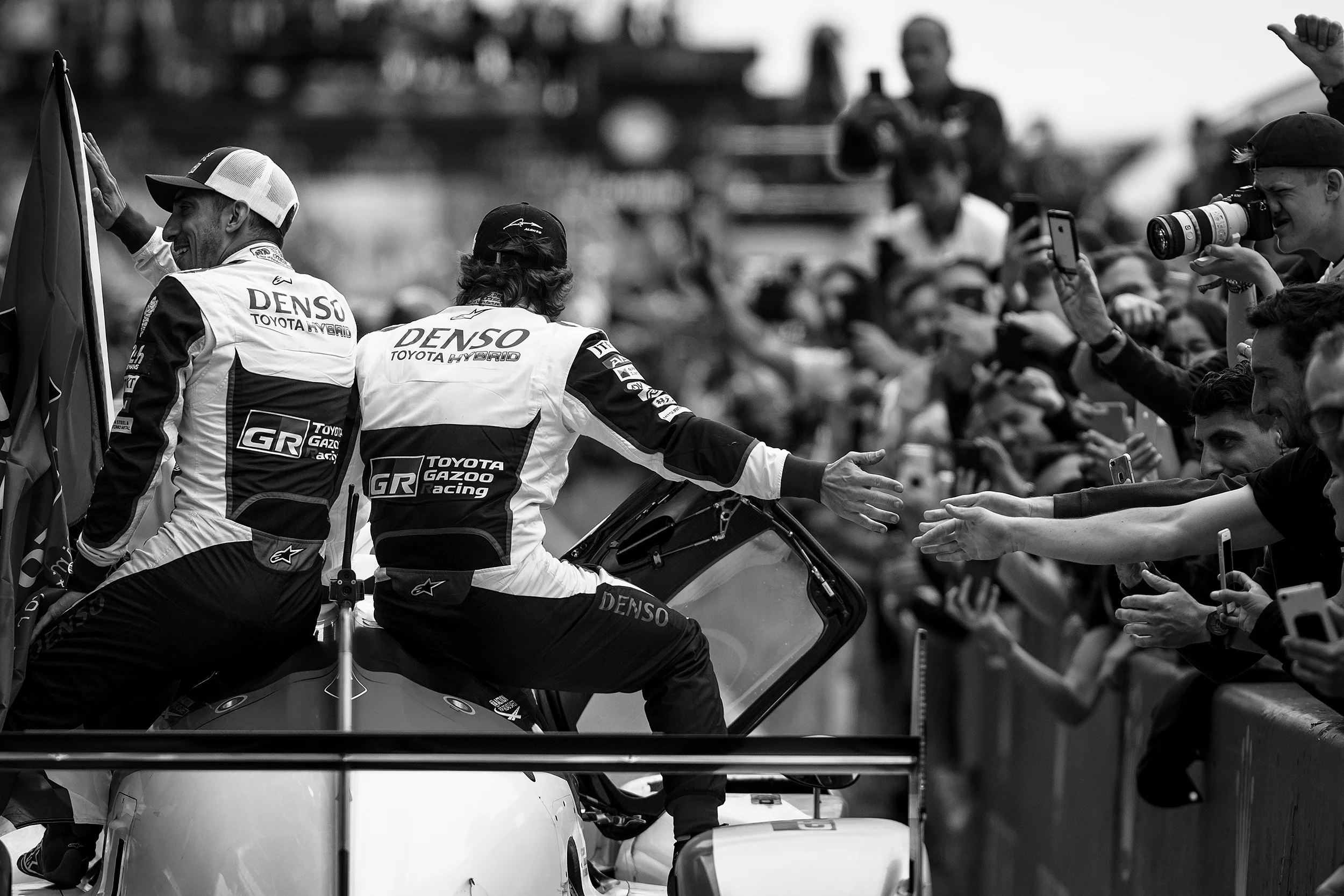 Fernando Alonso, Sebastien Buemi and Kazuki Nakajima celebrate victory