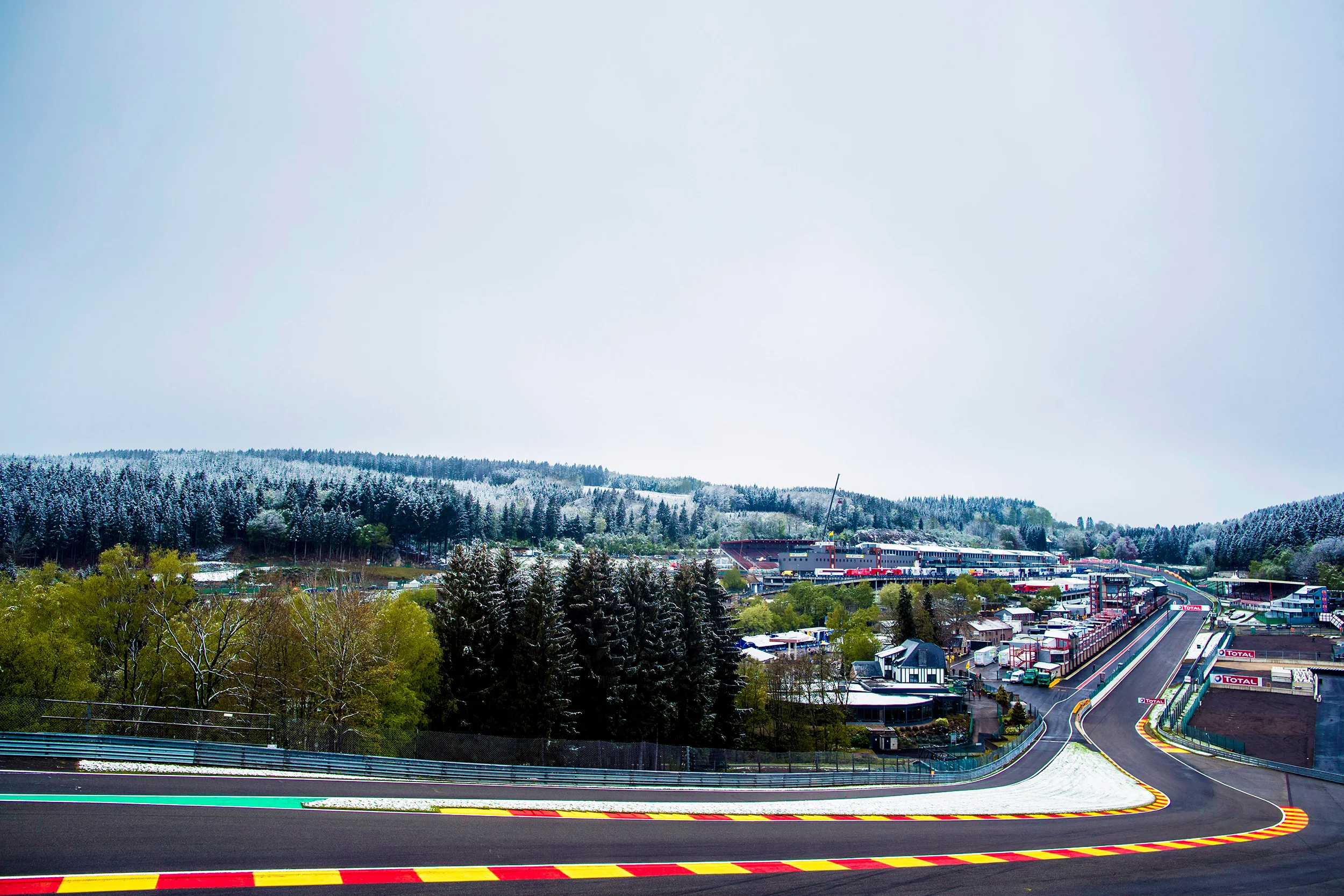 Snow at the circuit Spa Francorchamps