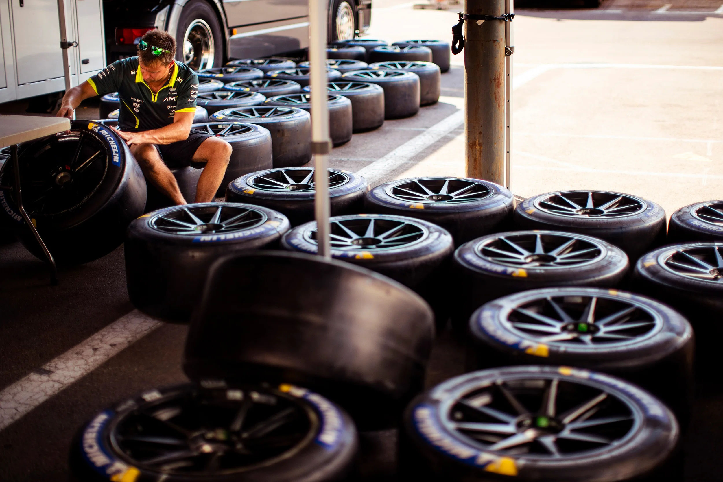 Aston Martin tyre technician