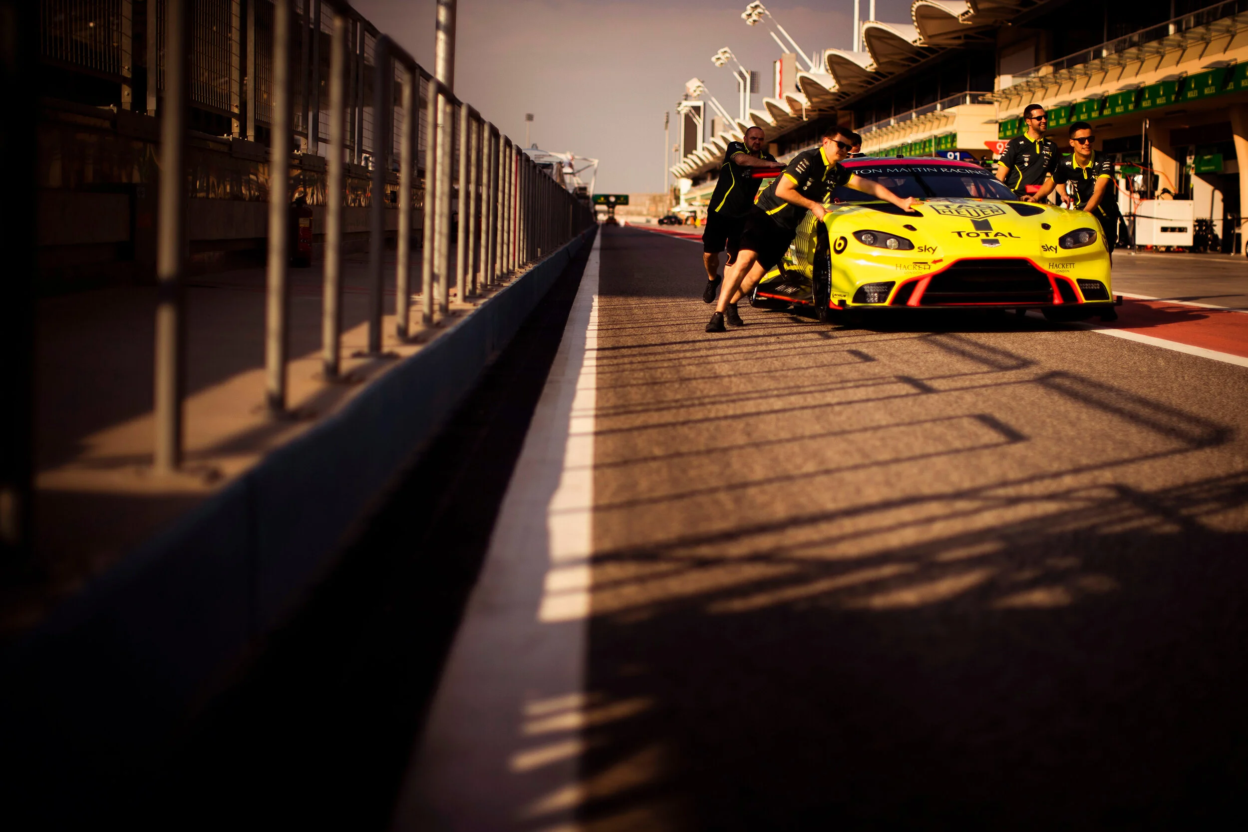 #95 Aston Martin Vantage is pushed to scrutineering