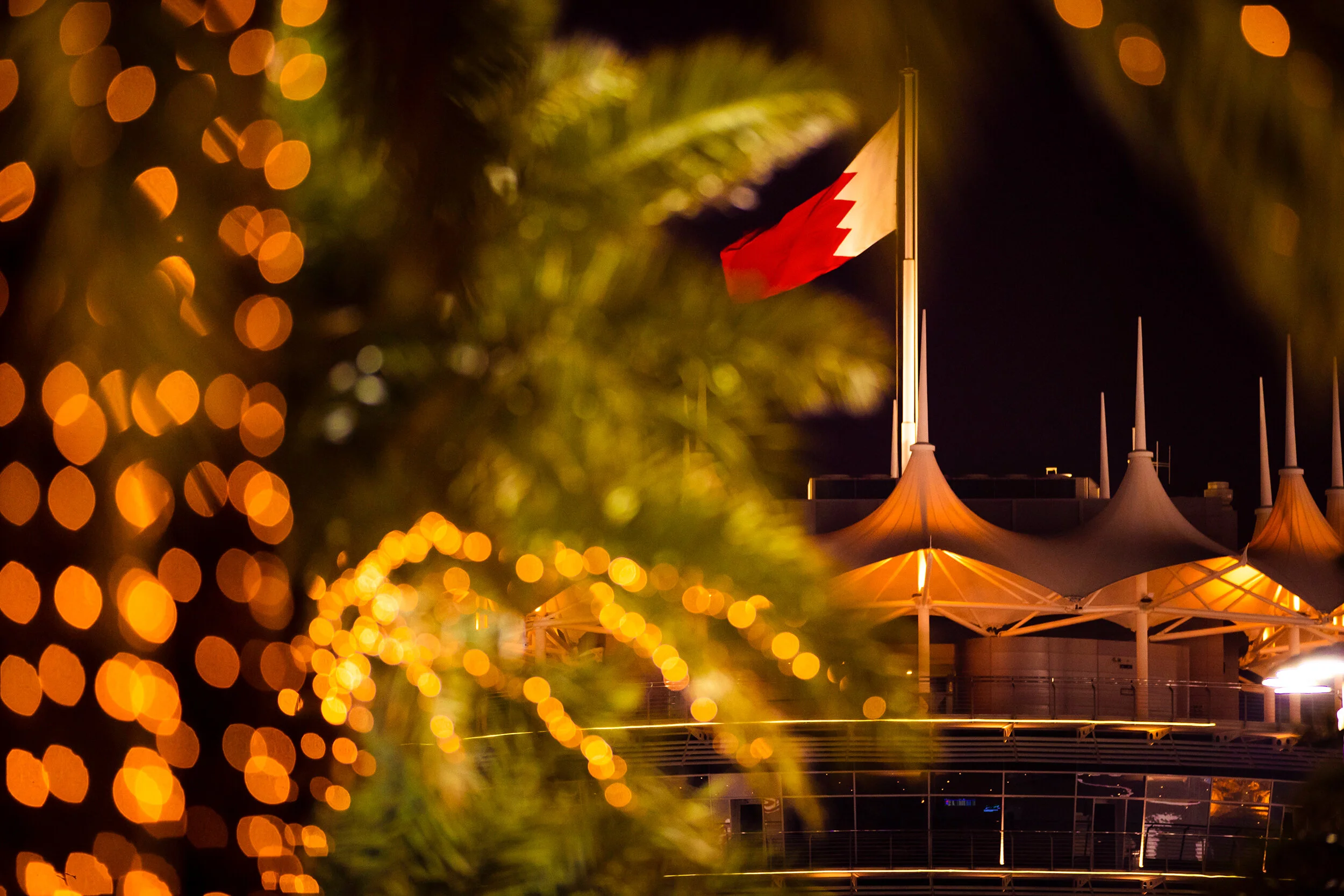 The Bahrain paddock at night