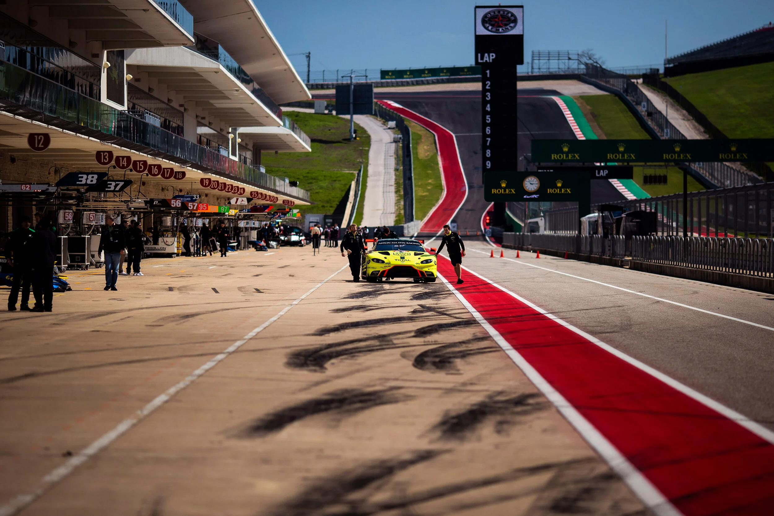 #98 Aston Martin Vantage is pushed to scrutineering
